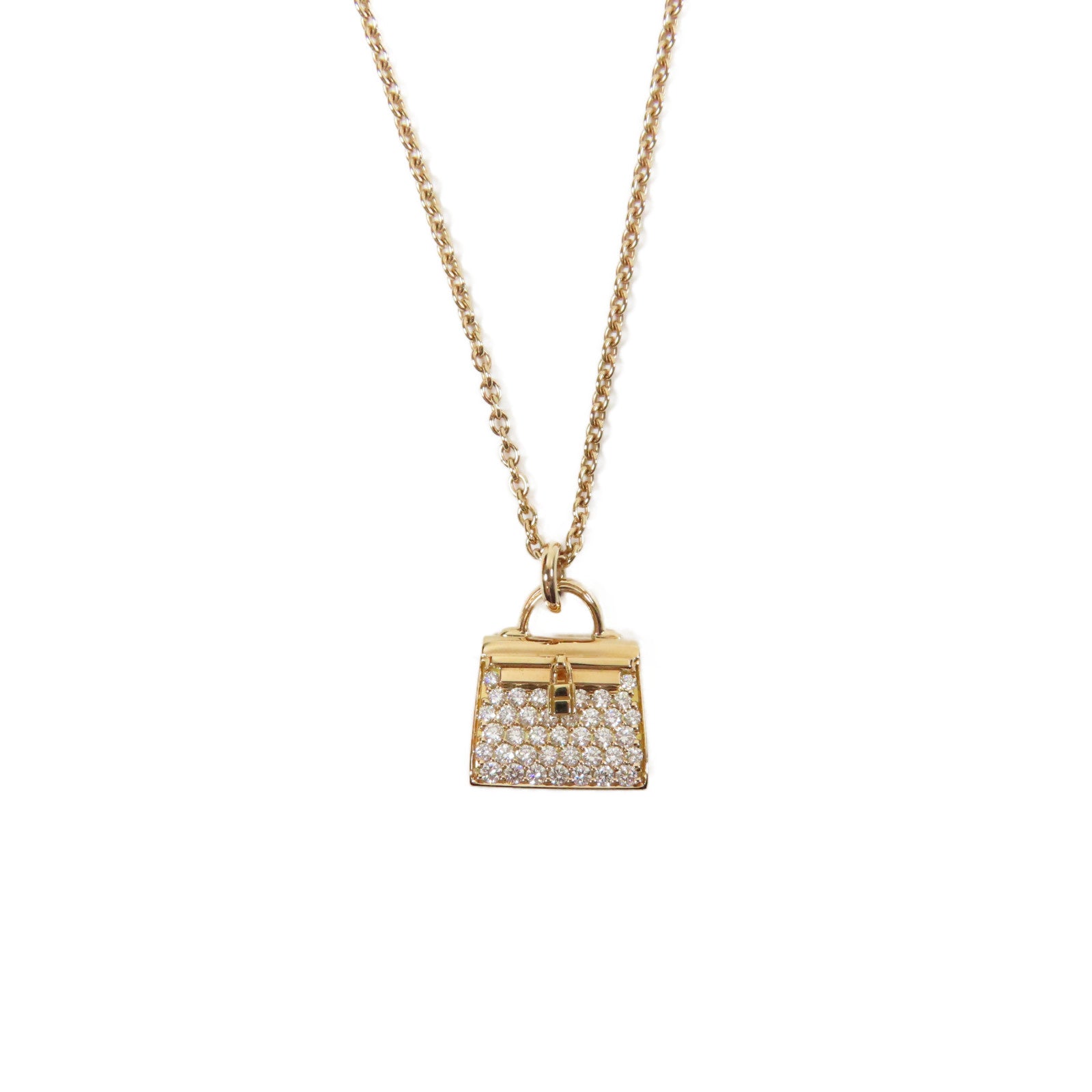 HERMES 18K玫瑰金Kelly Pendant項鍊金色/透明