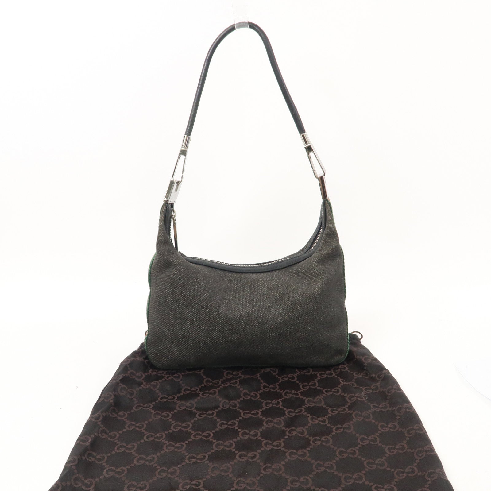 GUCCI 帆布Shoulder Bag銀扣肩背袋黑色