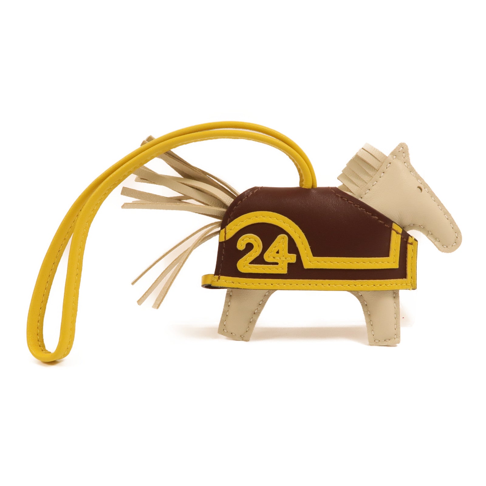 HERMES Milo/Swift皮革Rodeo Robeo 24 PM掛飾Craie/Terre/Jaune De Naples
