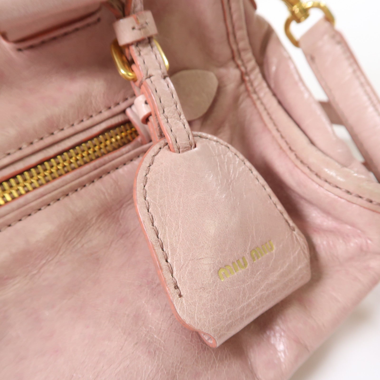 Miu Miu 牛皮皮革2 Way Shoulder金扣手挽肩背兩用袋粉紅色