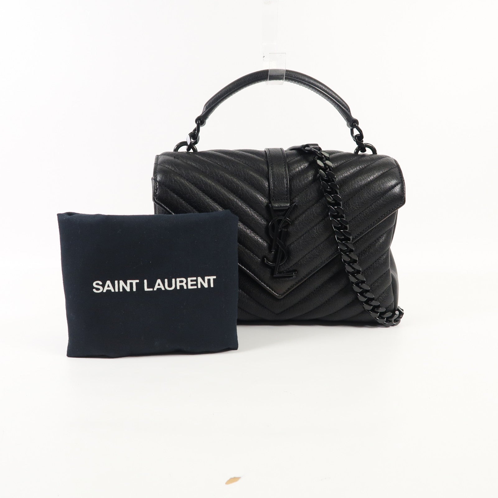 SAINT LAURENT 羊皮皮革College鏈帶手挽肩背兩用袋