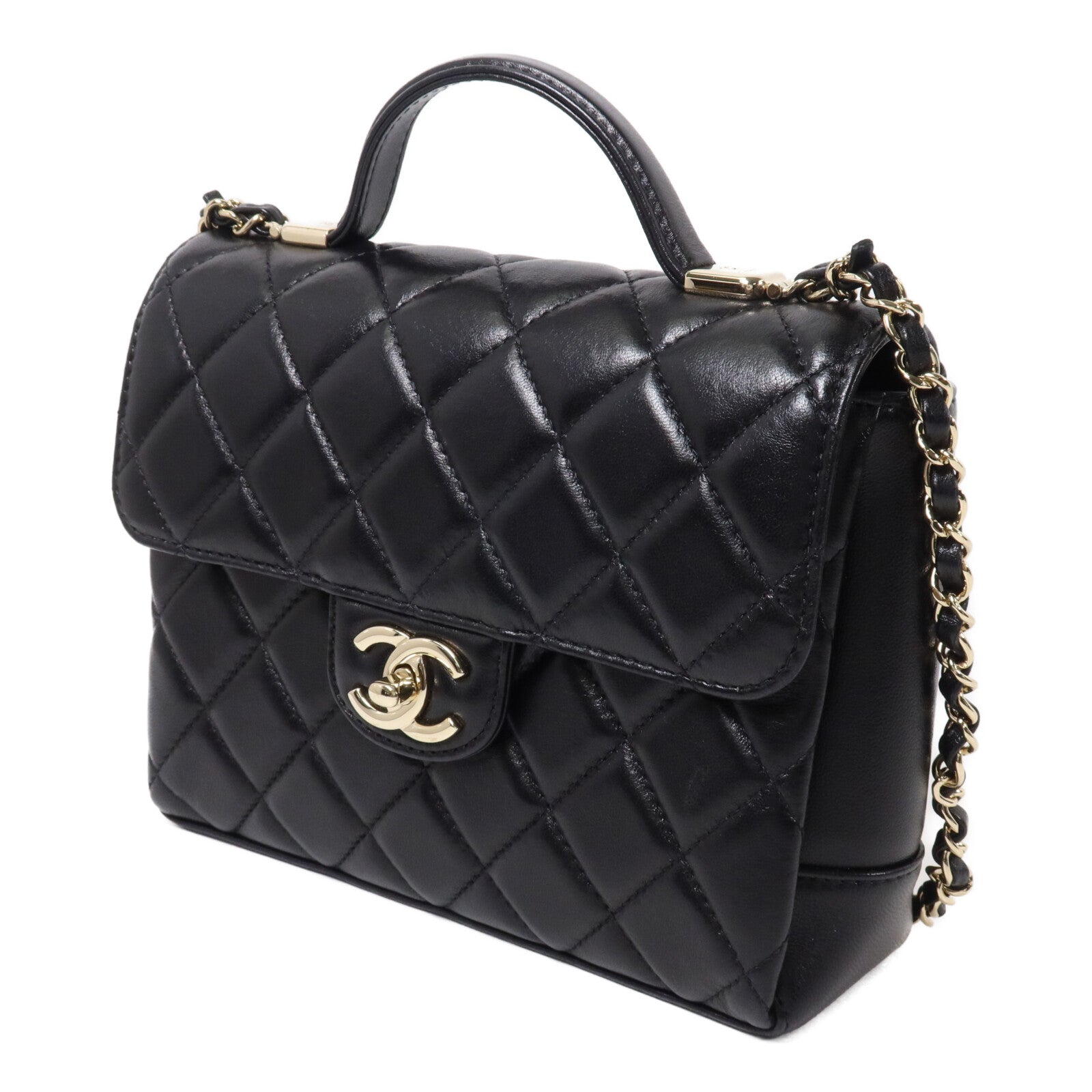 CHANEL 羊皮皮革Top Handle Flap鏈帶肩背袋