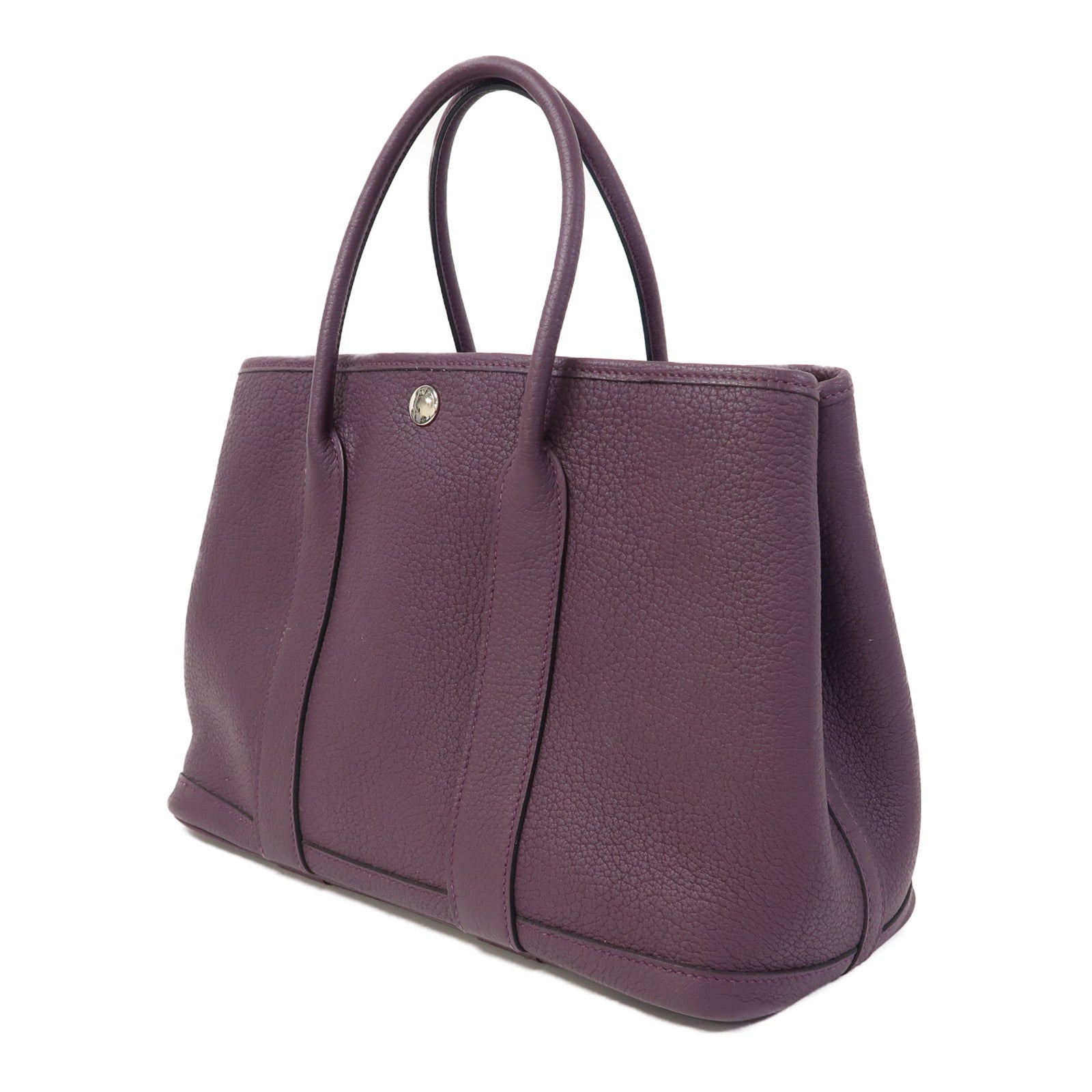 HERMES Negonda皮革Garden Party TPM銀扣手挽袋Raisin /葡萄紫色