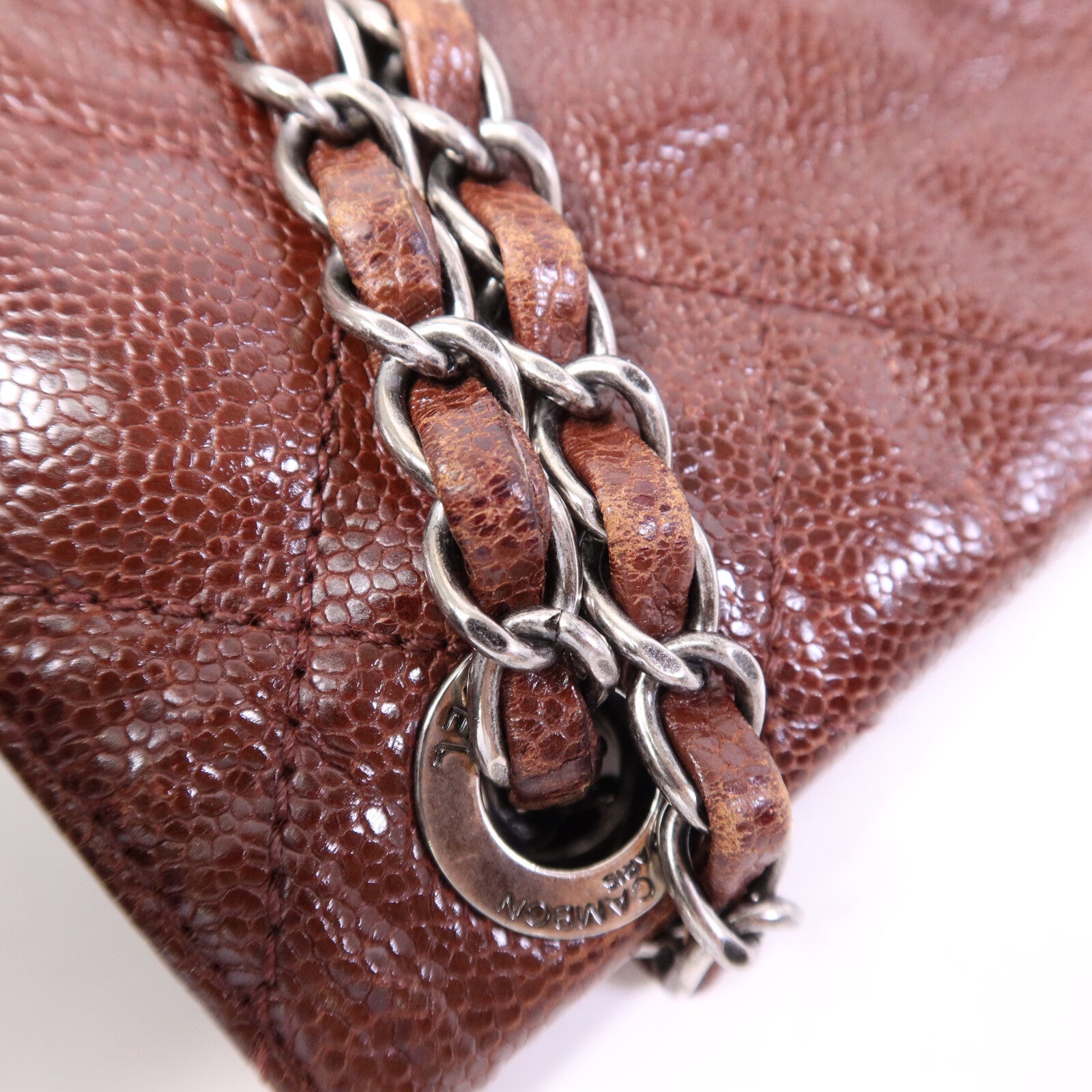 CHANEL 牛皮皮革Chain Shoulder Bag銀扣鏈帶肩背袋