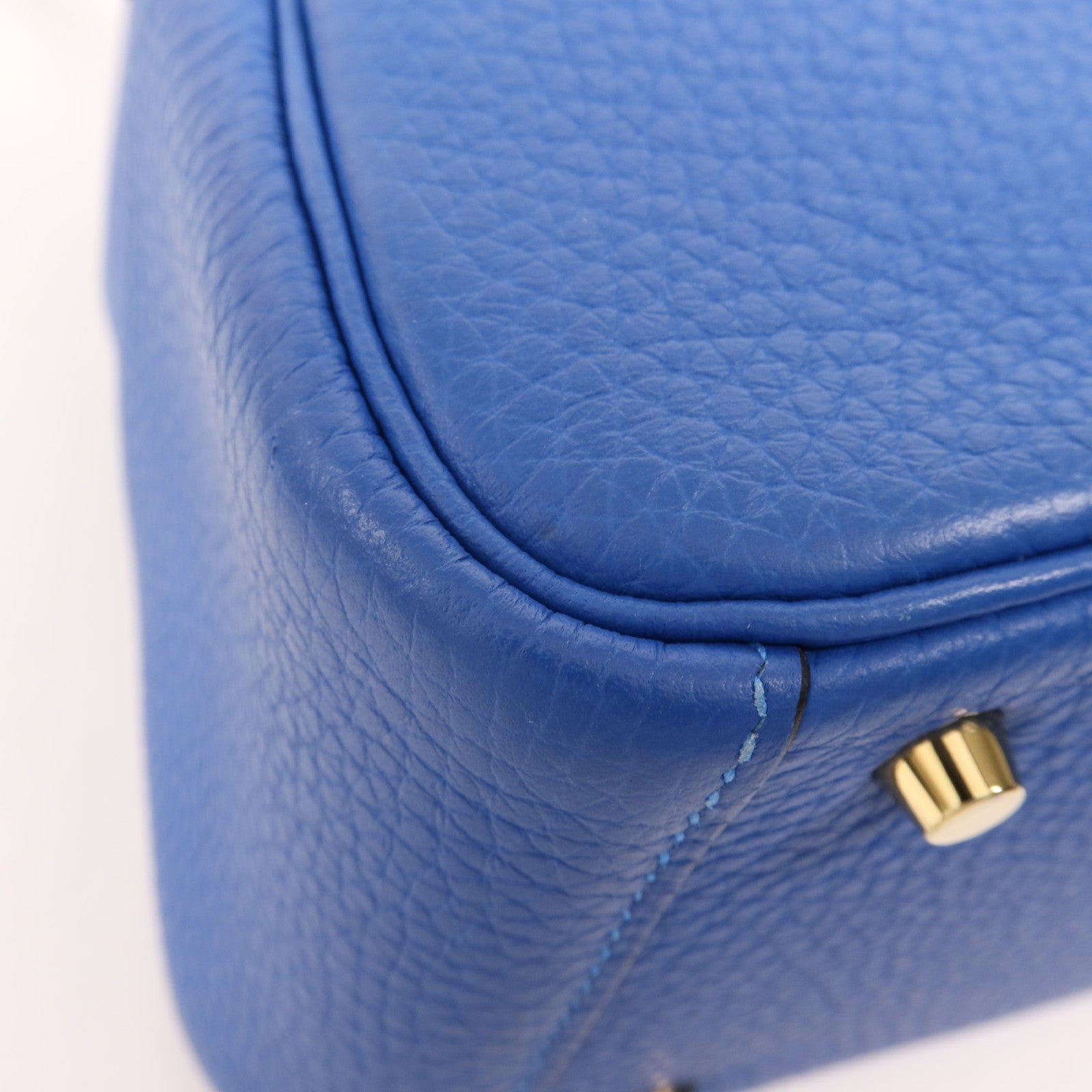 HERMES Clemence皮革Mini Lindy金扣手挽肩背兩用袋Bleu France