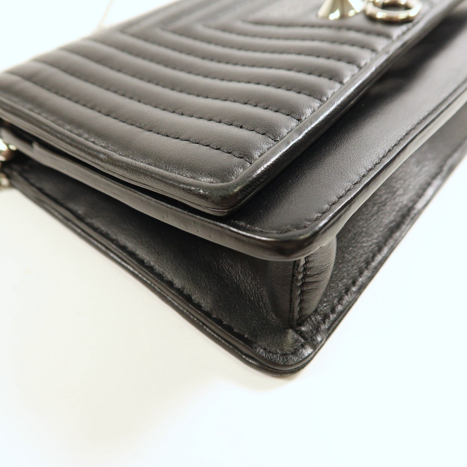FENDI SHW Shiny Nappa Trapuntata Potom Wallet On Chain 8M0346 Calfskin Black