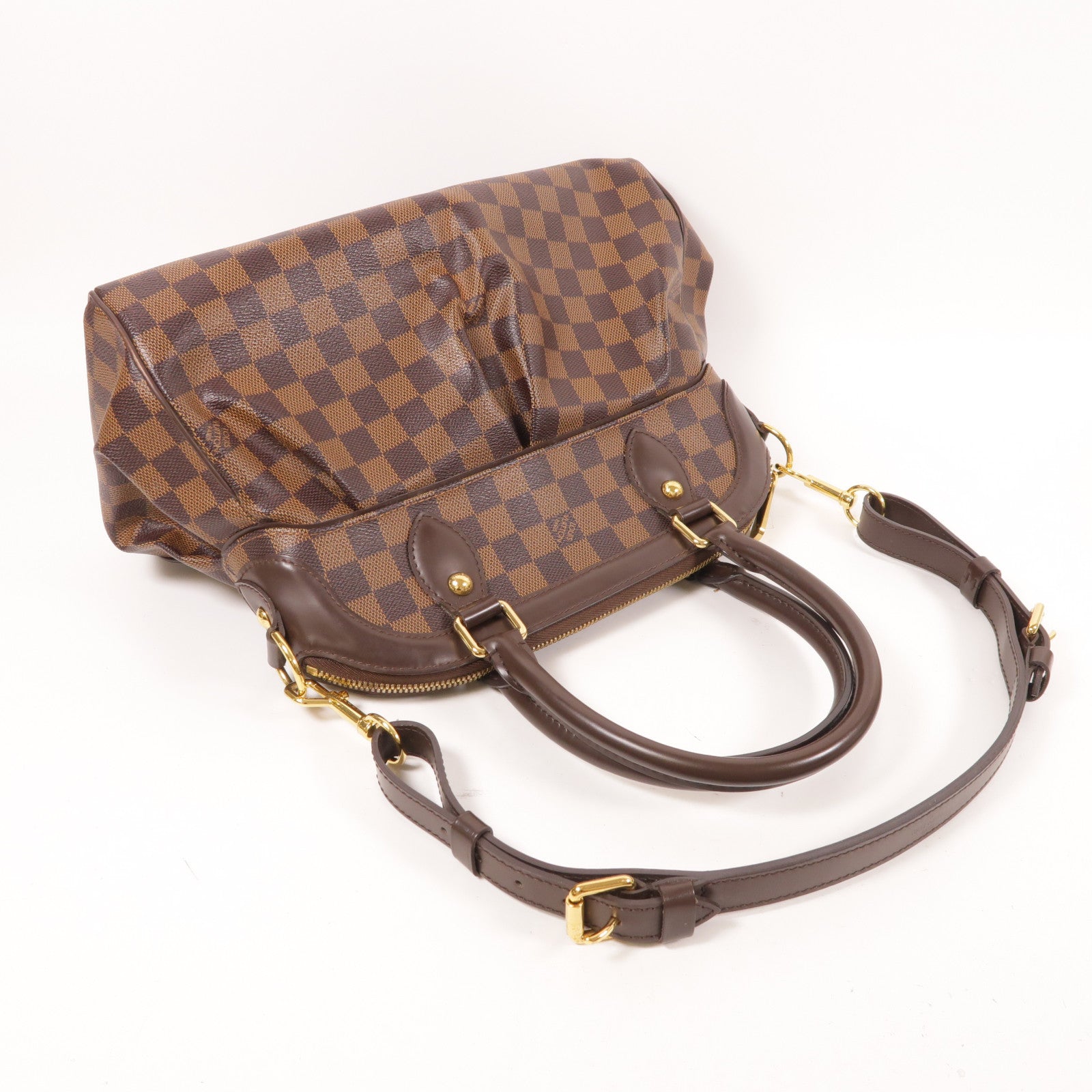 LOUIS VUITTON Damier Trevi金扣手挽肩背兩用袋棕色