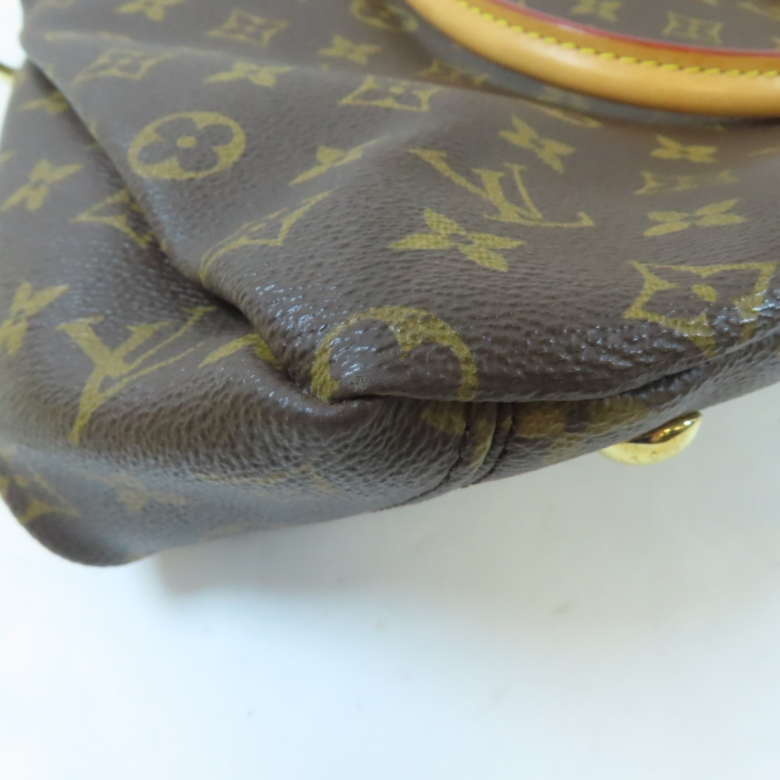 LOUIS VUITTON Monogram Pallas MM金扣手挽肩背兩用袋啡色/紅色