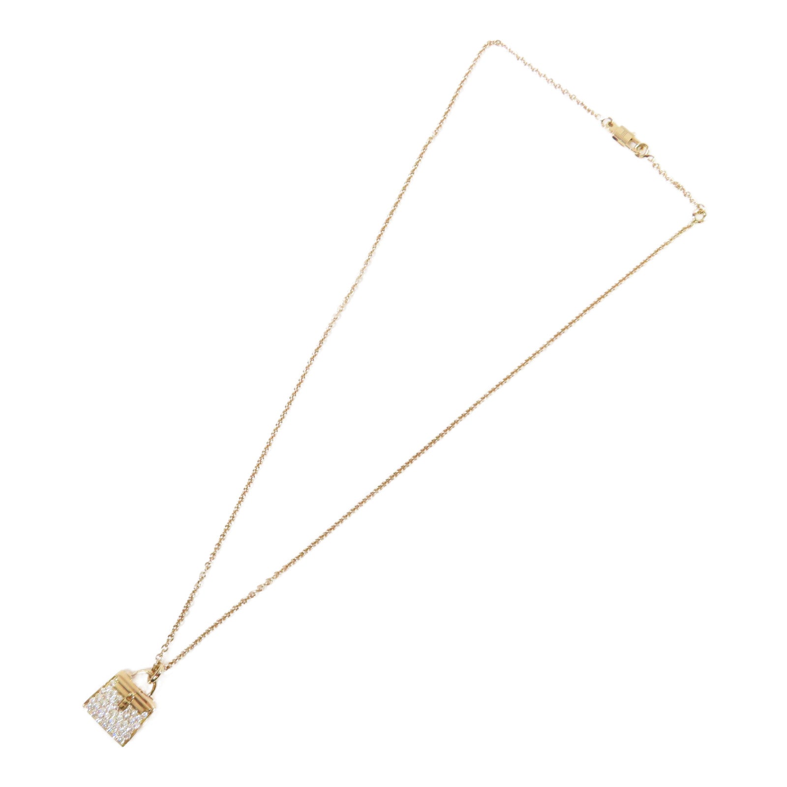 HERMES 18K玫瑰金Kelly Pendant項鍊金色/透明