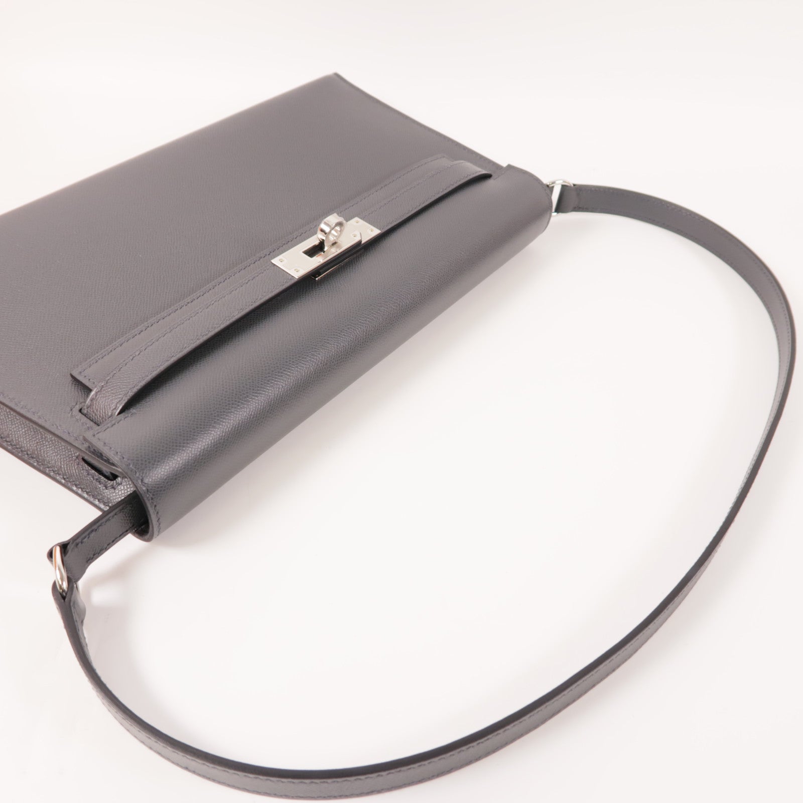 HERMES 【激減優惠】Madame皮革Kelly Elan銀扣肩背袋Gris Misty灰色