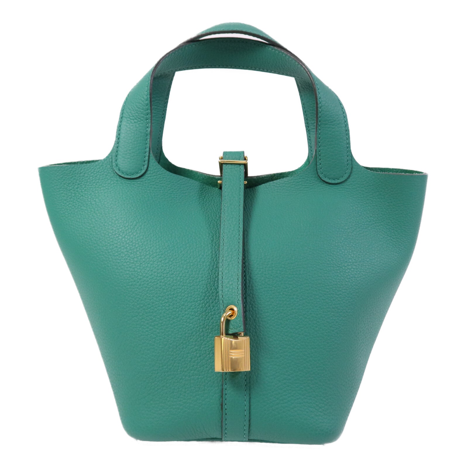 HERMES Clemence皮革Picotin PM金扣手挽袋Vert Vertigo