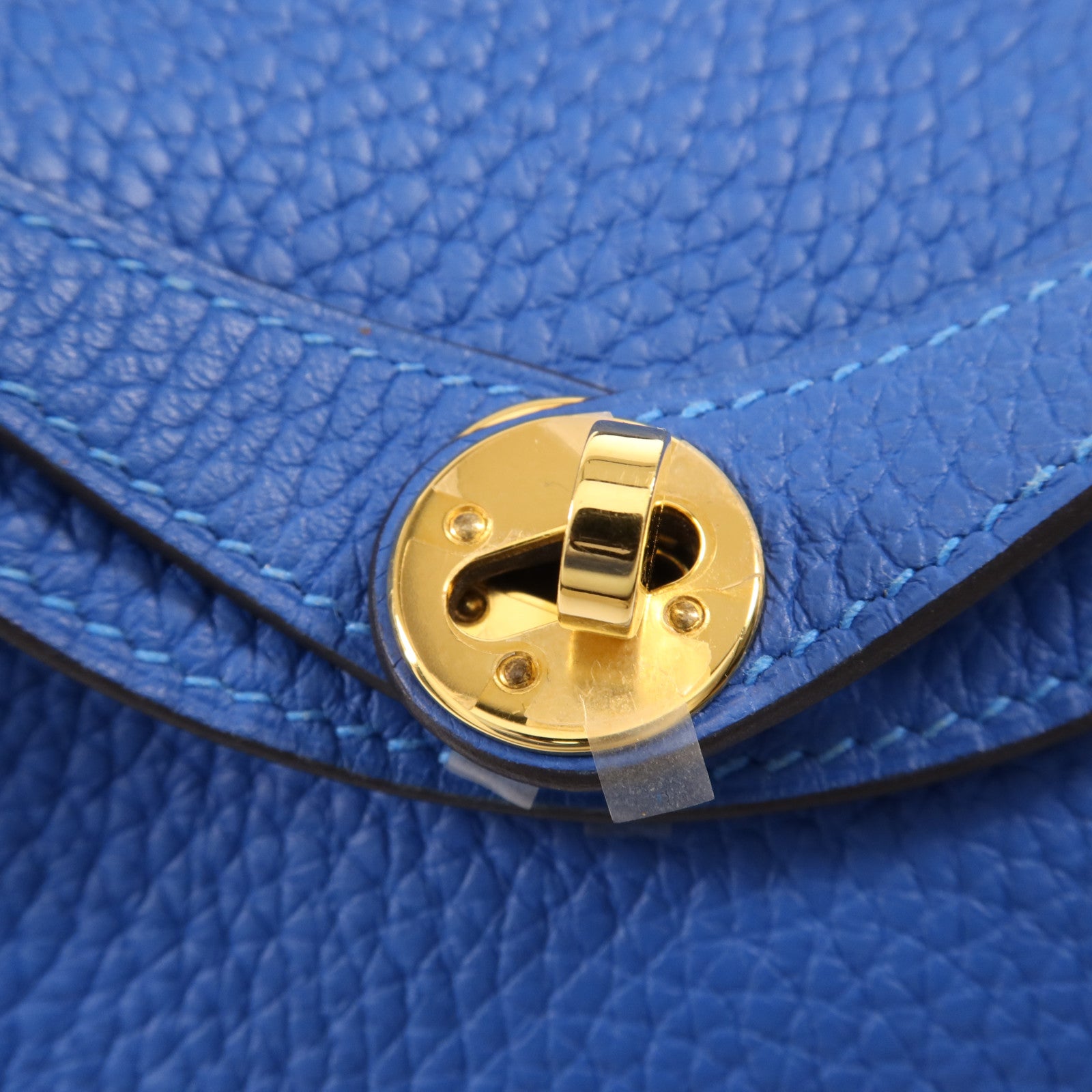 HERMES Clemence皮革Mini Lindy金扣手挽肩背兩用袋Bleu France