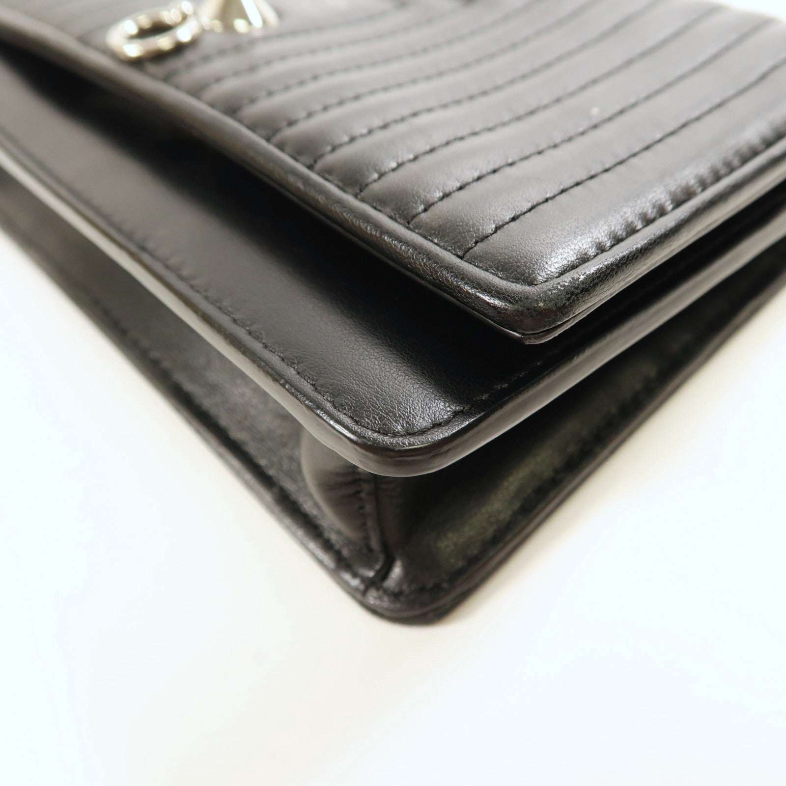 FENDI SHW Shiny Nappa Trapuntata Potom Wallet On Chain 8M0346 Calfskin Black