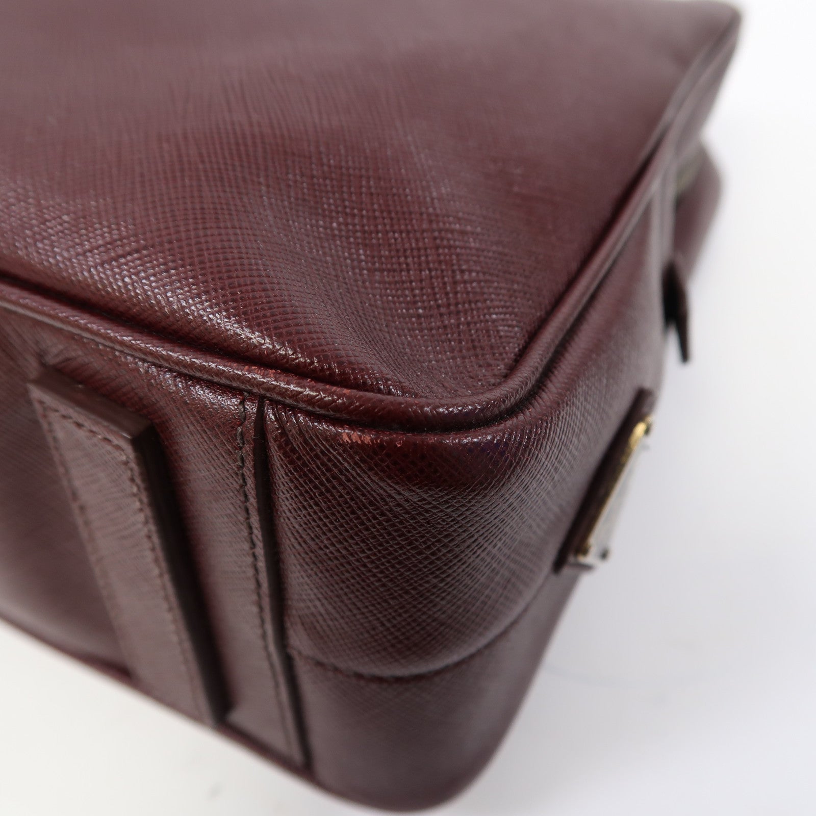 PRADA Saffiano皮革Briefcase Bag銀扣公事包酒紅色