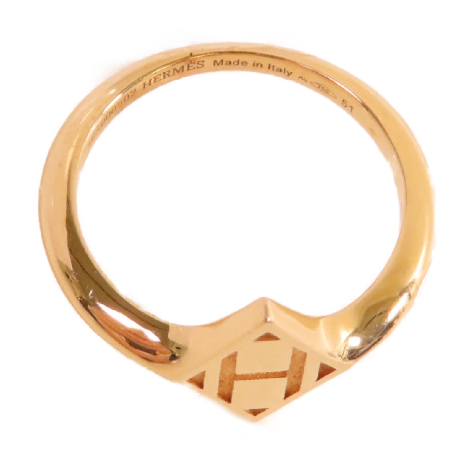 HERMES 18K黃金Gambade H Ring戒指#51/US#5.5