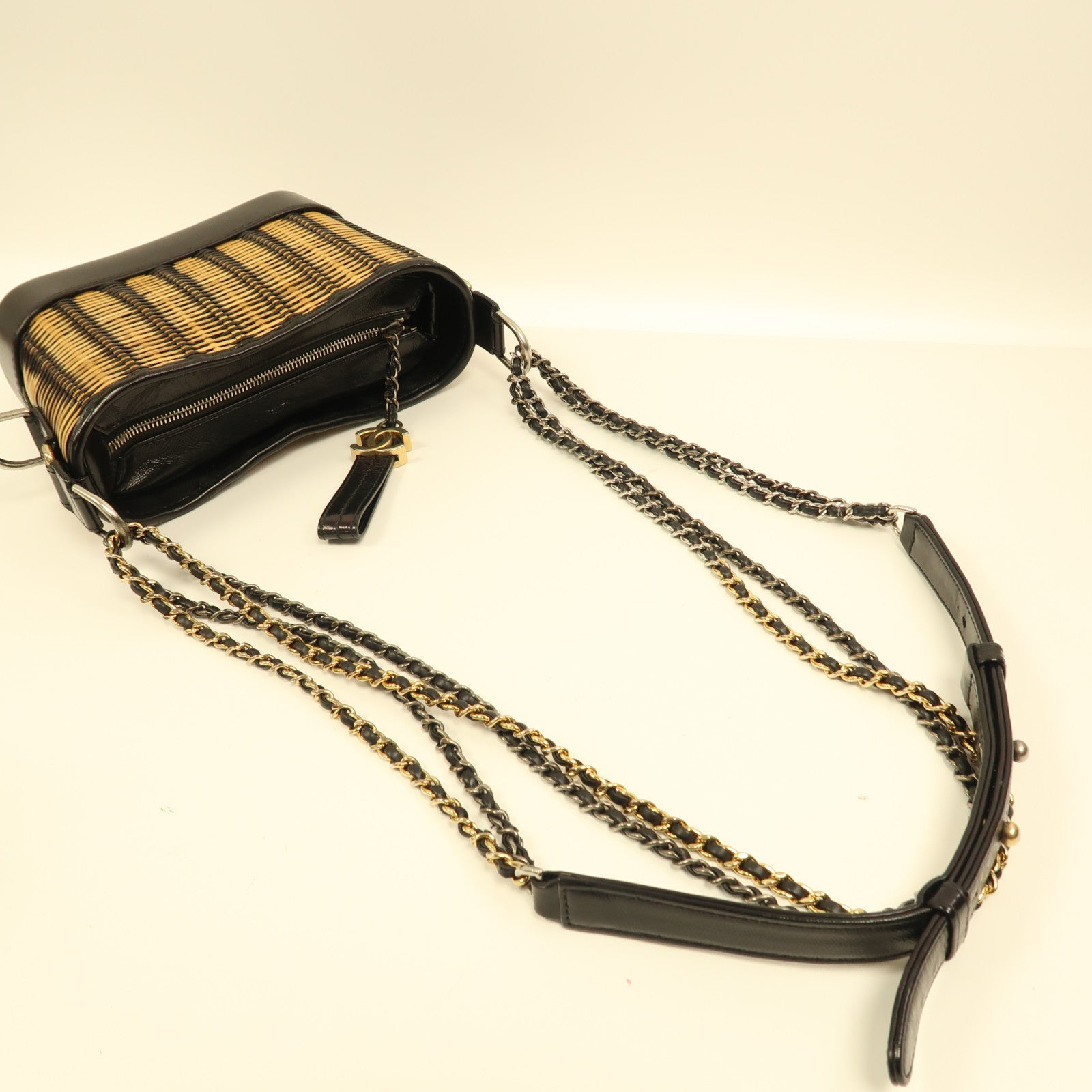 CHANEL CC Gabrielle Small Shoulder Bag Rattan Black/Brown