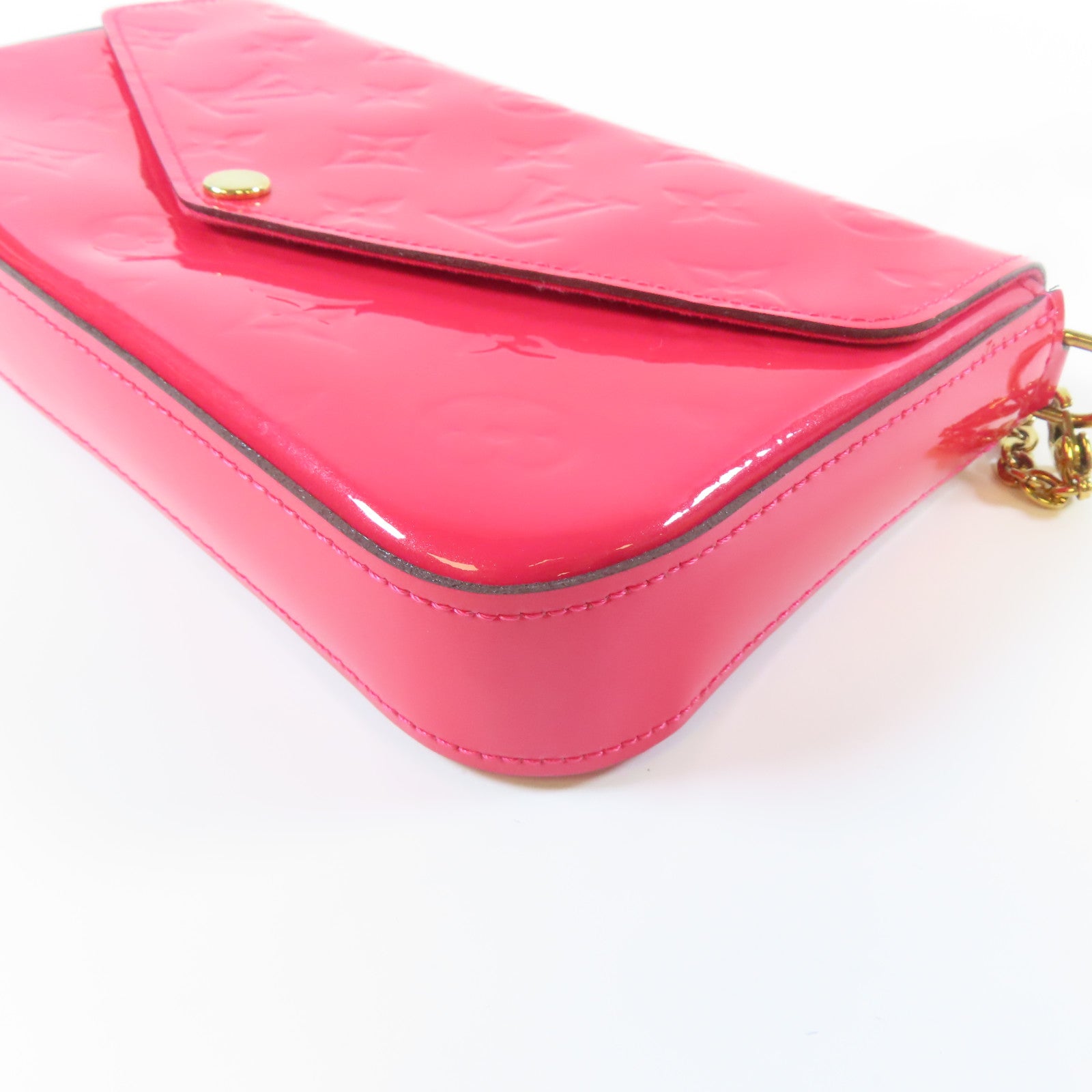 LOUIS VUITTON Vernis Pochette Felicie On Chain金扣肩背袋粉紅色