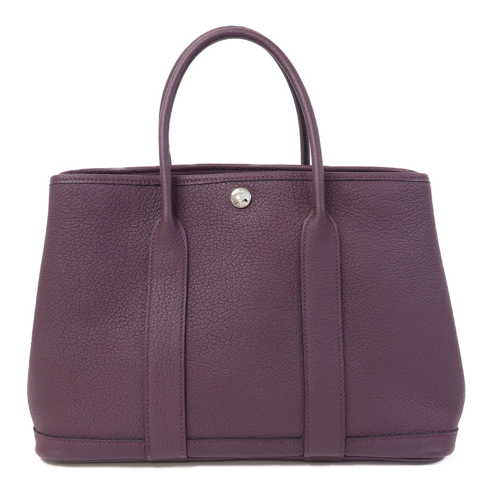 HERMES Negonda皮革Garden Party TPM銀扣手挽袋Raisin /葡萄紫色