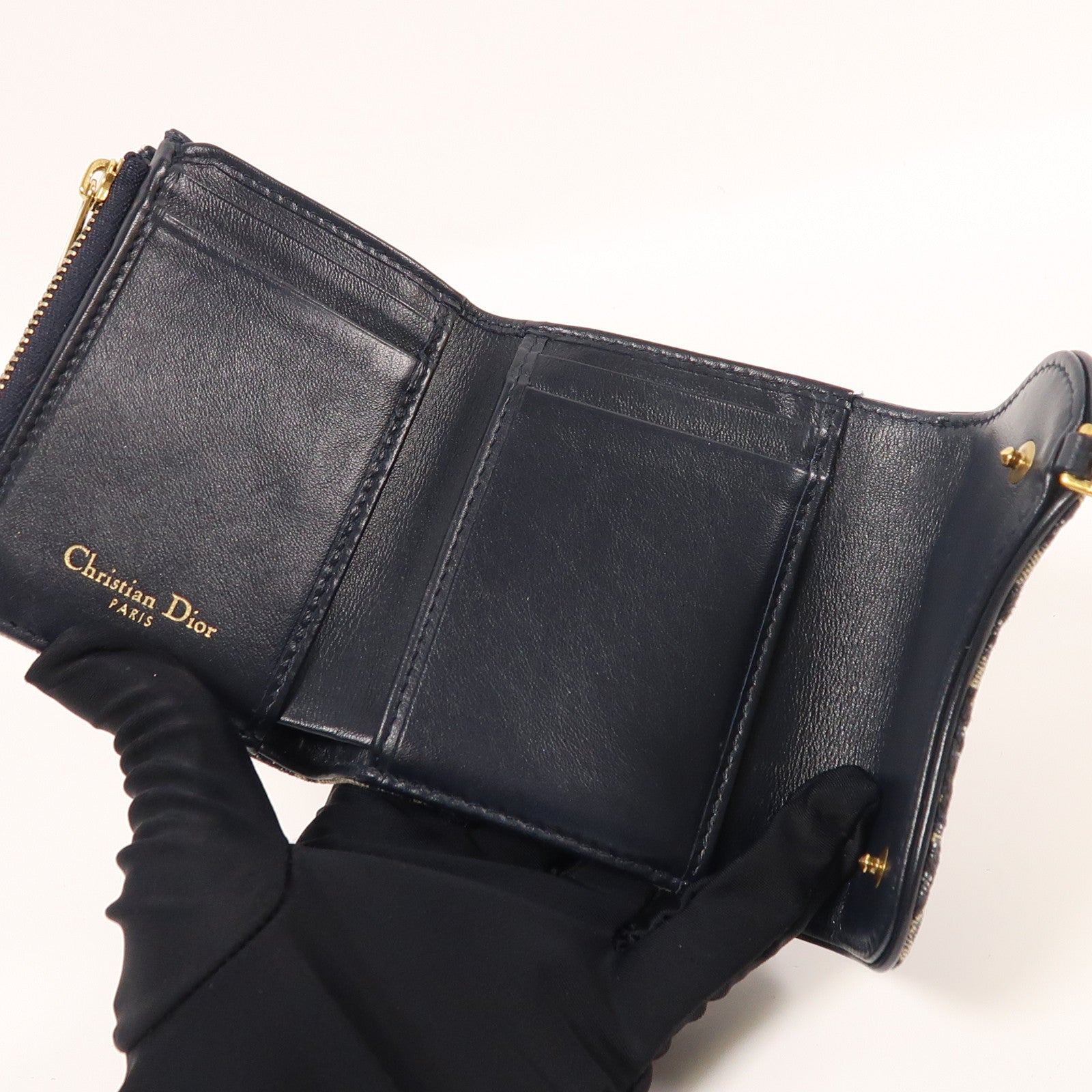 Dior 帆布Saddle Nymphea金扣錢包
