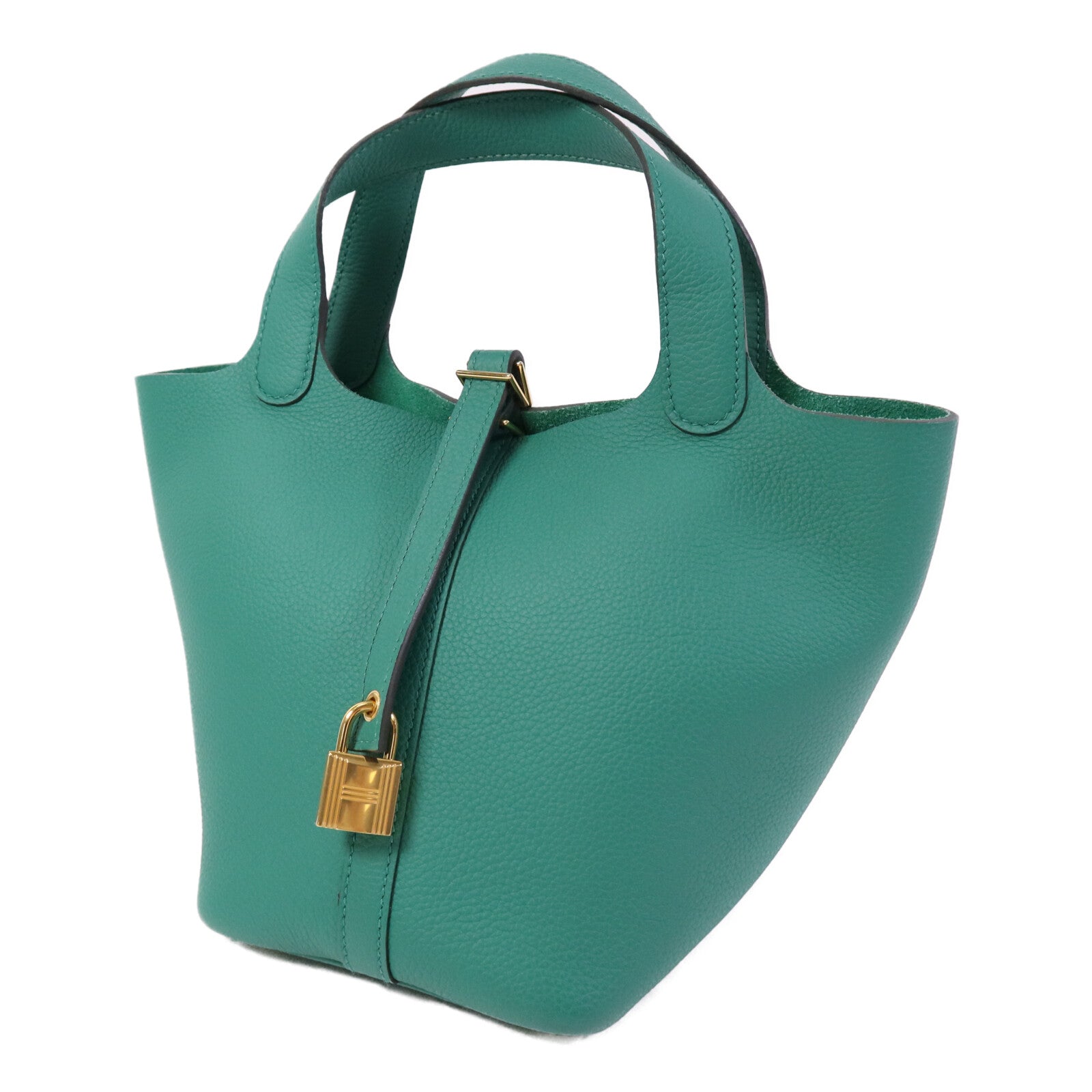 HERMES Clemence皮革Picotin PM金扣手挽袋Vert Vertigo