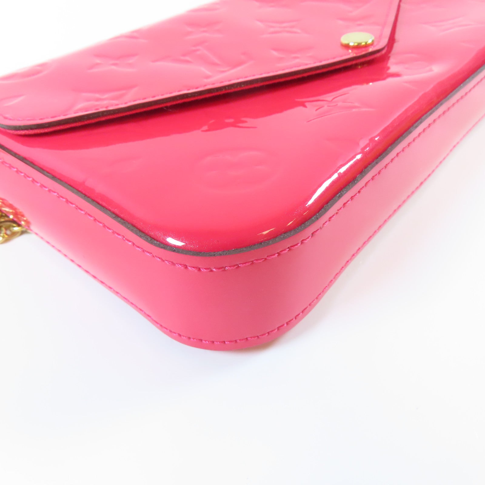 LOUIS VUITTON Vernis Pochette Felicie On Chain金扣肩背袋粉紅色