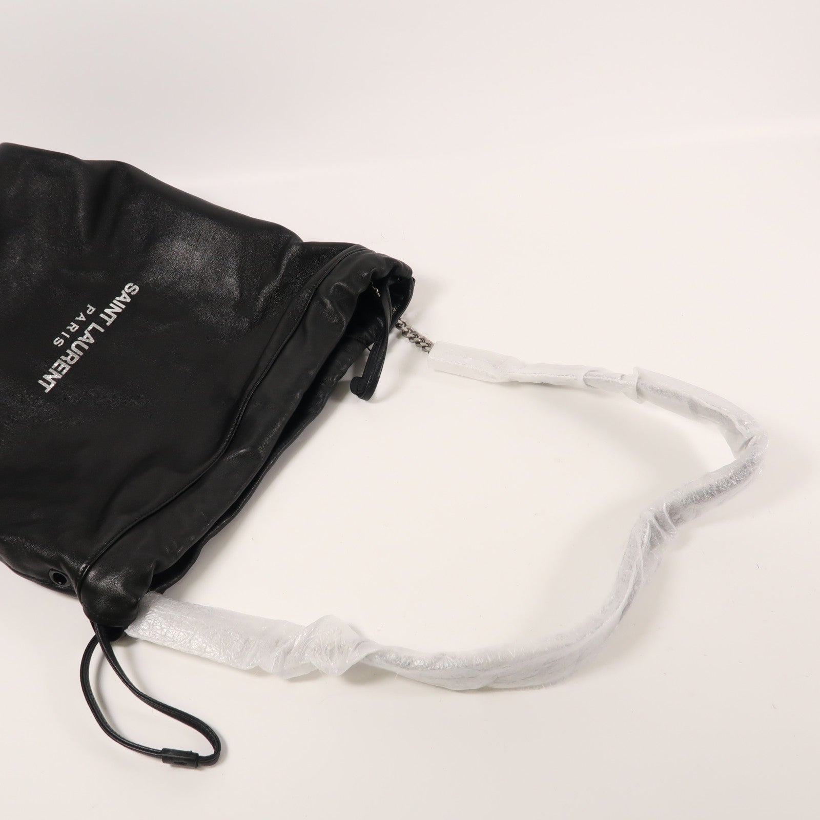 SAINT LAURENT 羊皮皮革Bucket Bag銀扣肩背袋
