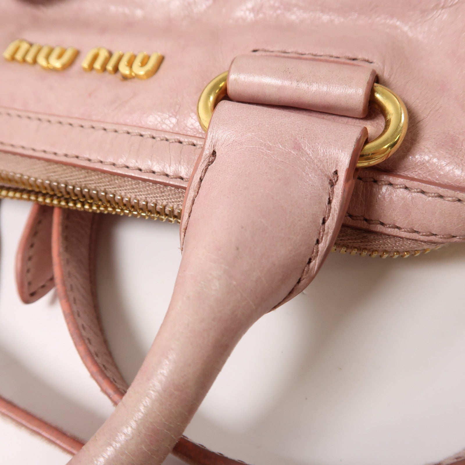 Miu Miu 牛皮皮革2 Way Shoulder金扣手挽肩背兩用袋粉紅色