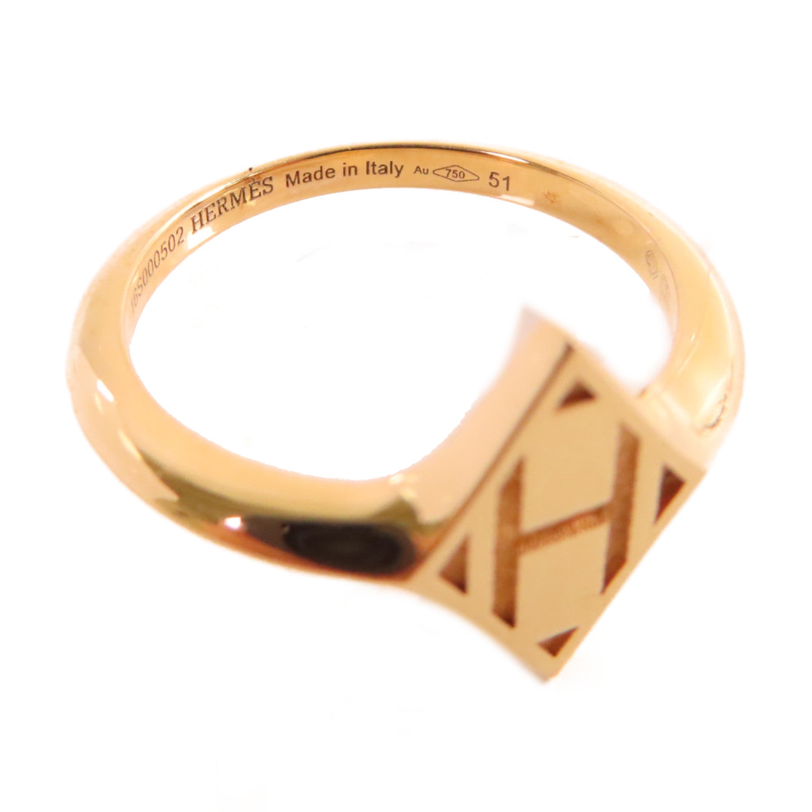 HERMES 18K黃金Gambade H Ring戒指#51/US#5.5