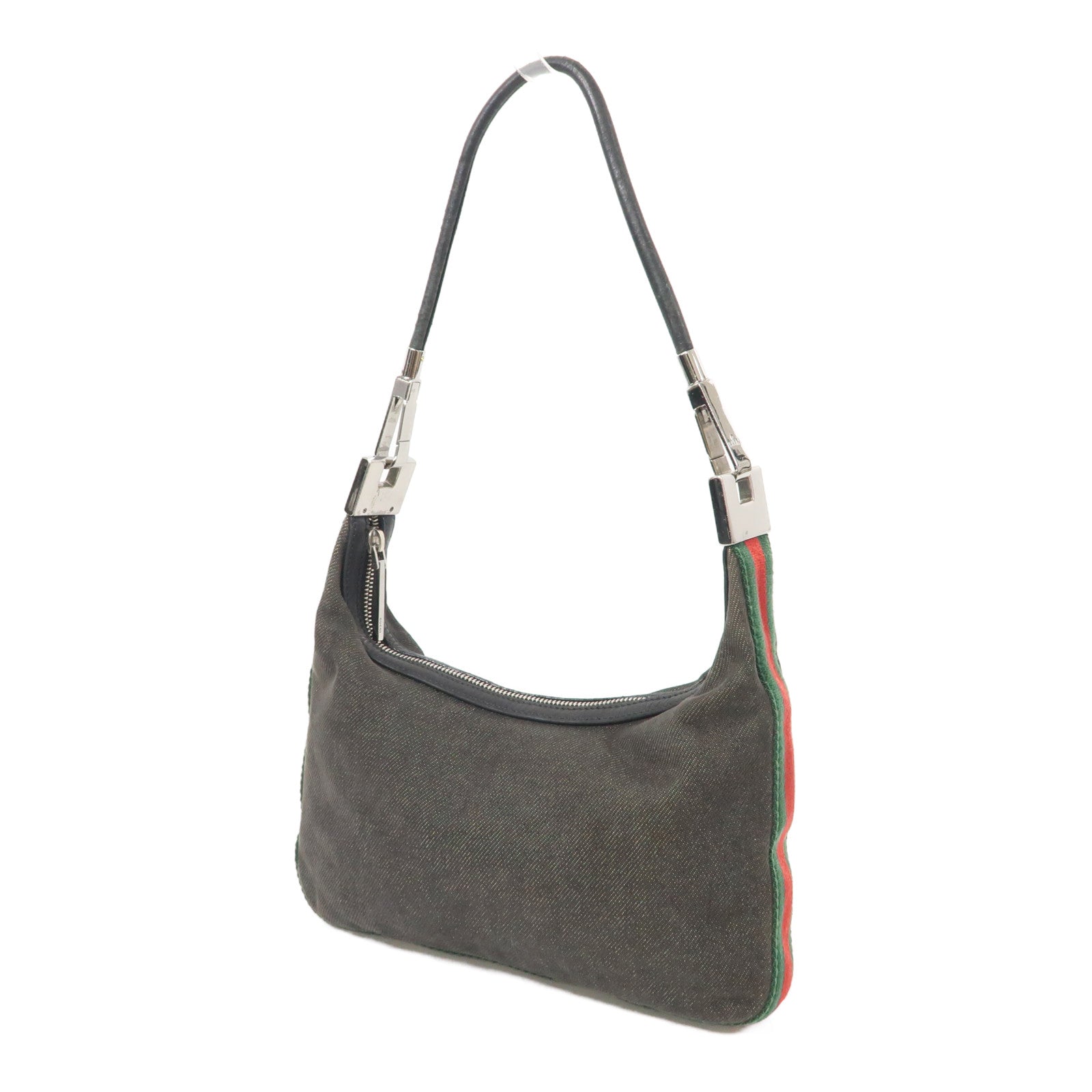 GUCCI 帆布Shoulder Bag銀扣肩背袋黑色
