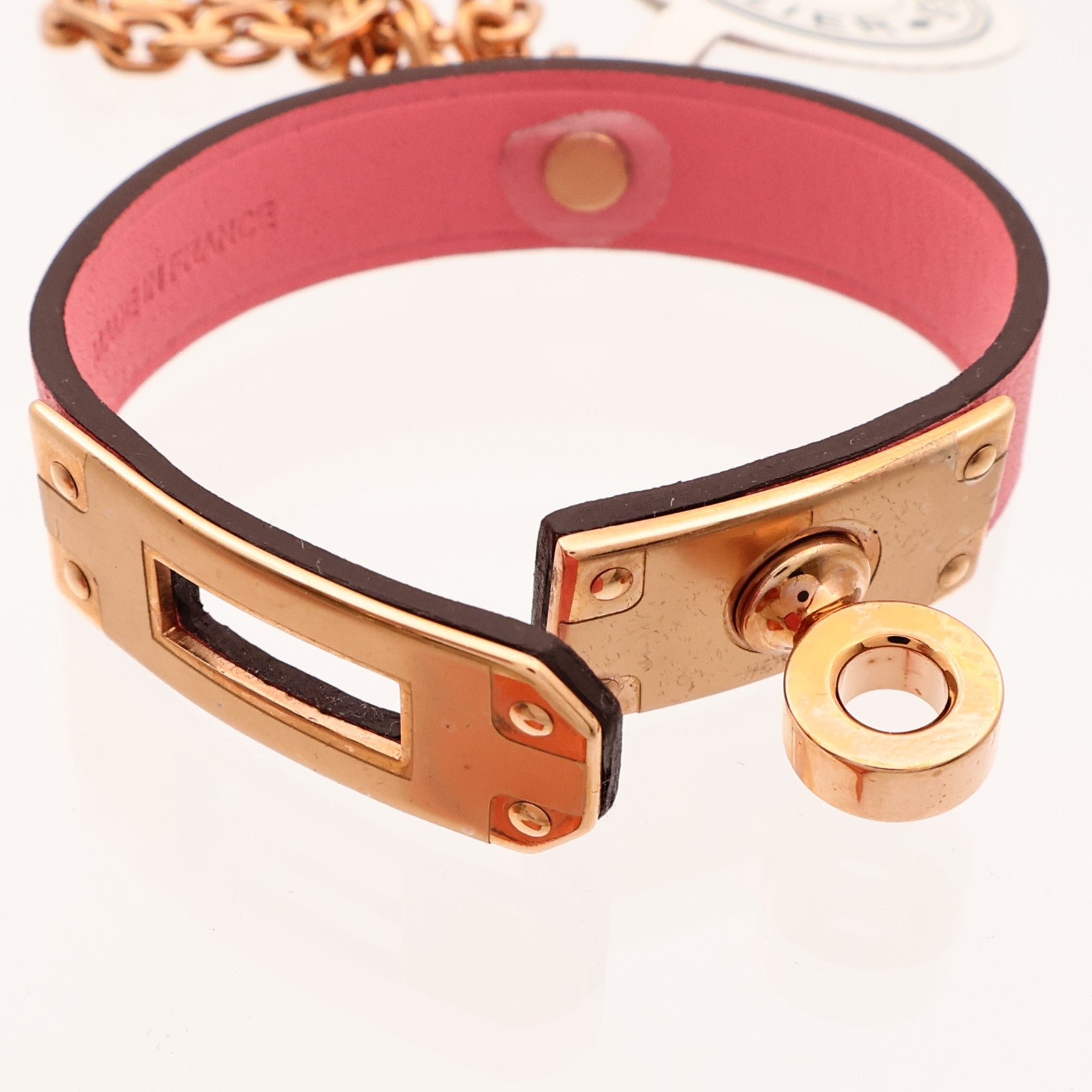 HERMES Swift皮革Kelly Golves Clip金扣掛飾Rose Azalee