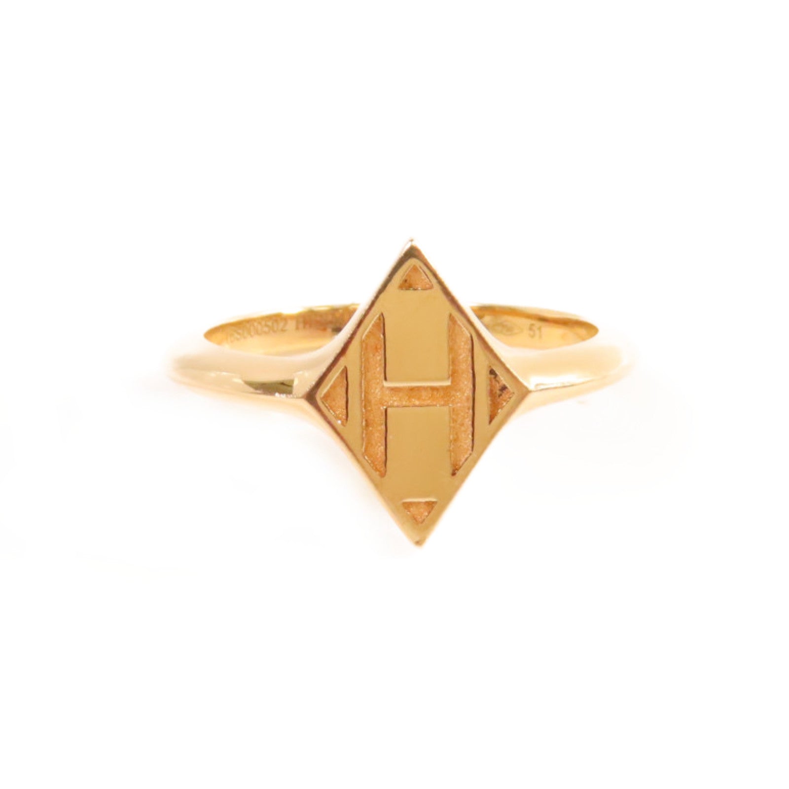 HERMES 18K黃金Gambade H Ring戒指#51/US#5.5