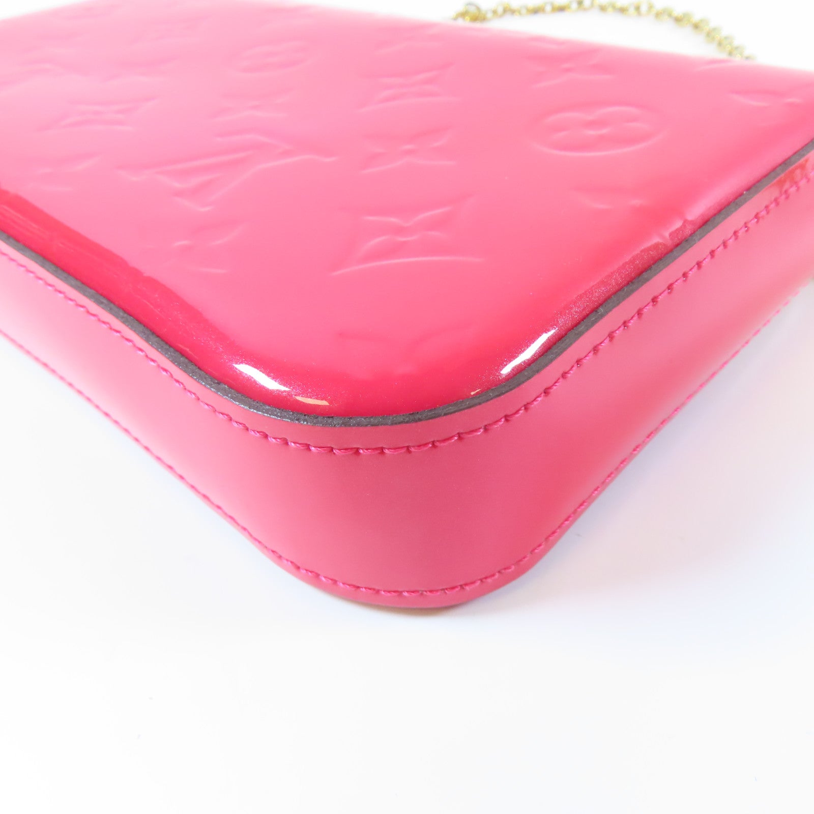 LOUIS VUITTON Vernis Pochette Felicie On Chain金扣肩背袋粉紅色