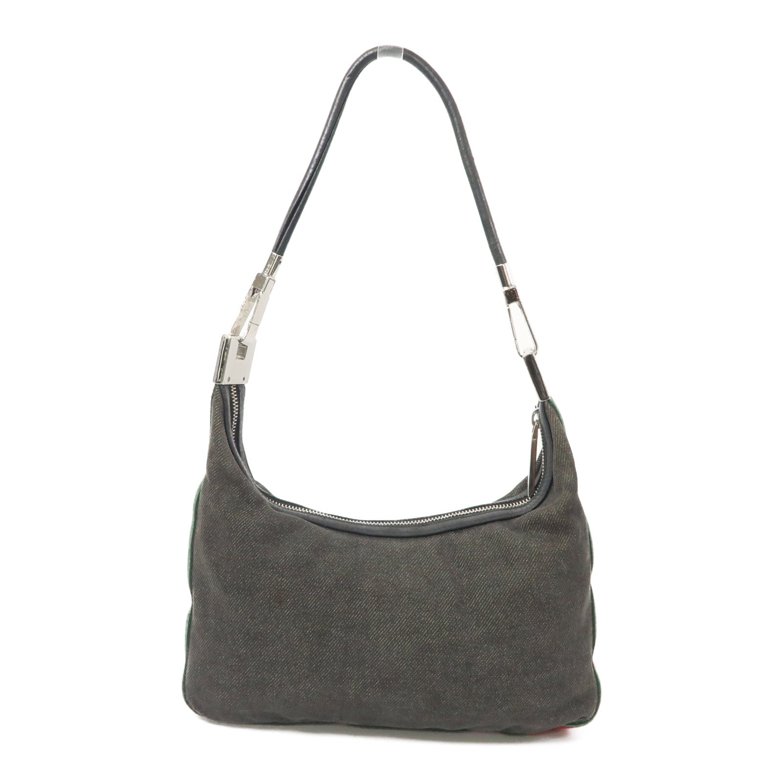GUCCI 帆布Shoulder Bag銀扣肩背袋黑色