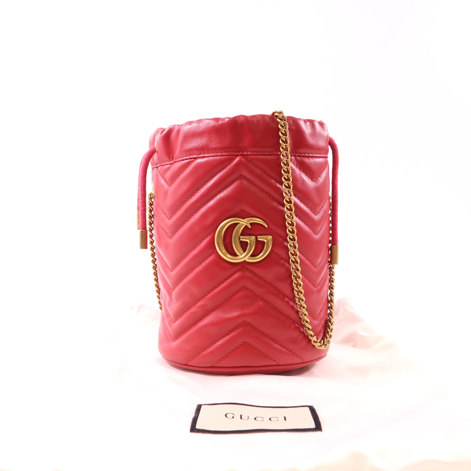 GUCCI 【激減優惠】牛皮皮革GG Marmont Mini Bucket金扣鏈帶肩背袋
