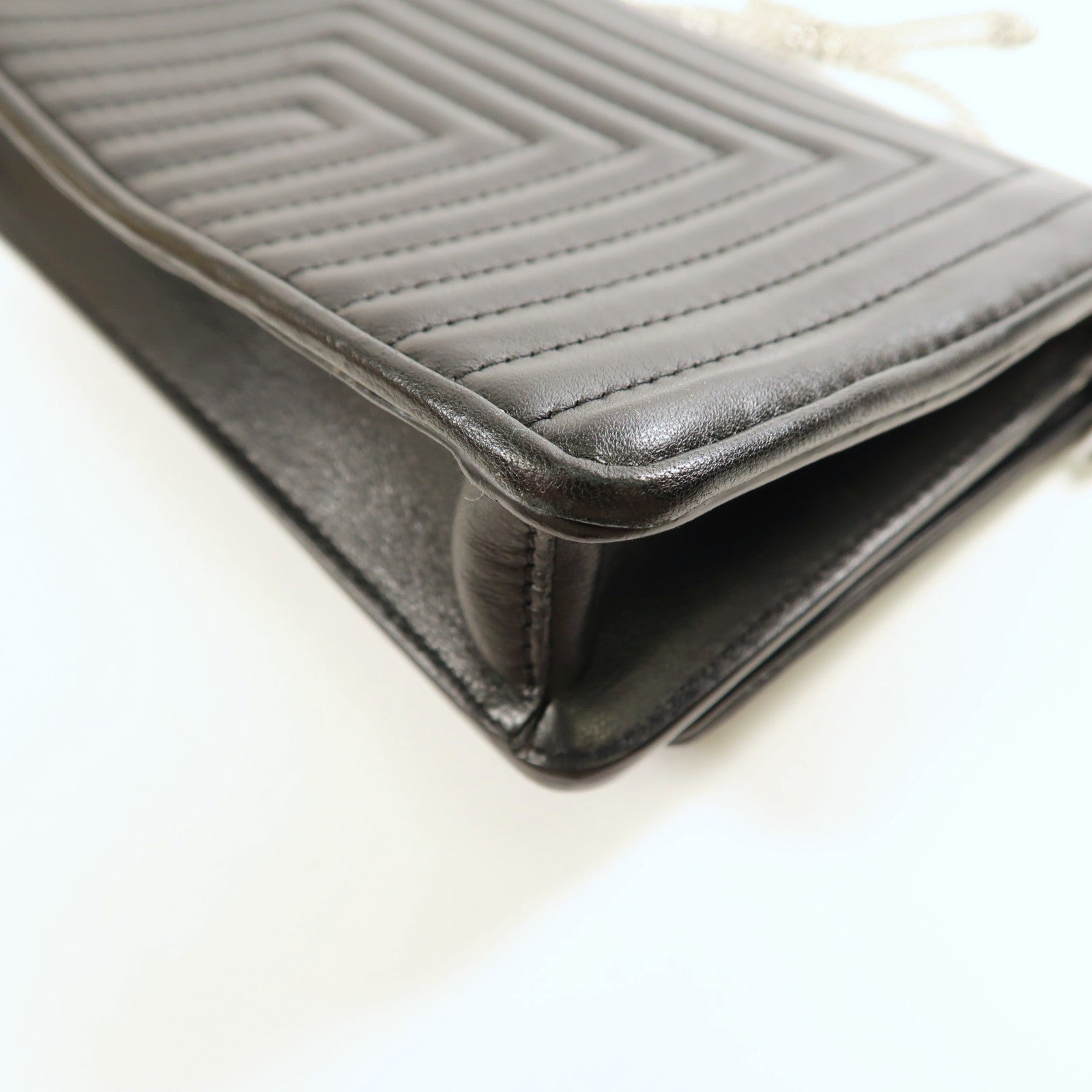 FENDI SHW Shiny Nappa Trapuntata Potom Wallet On Chain 8M0346 Calfskin Black