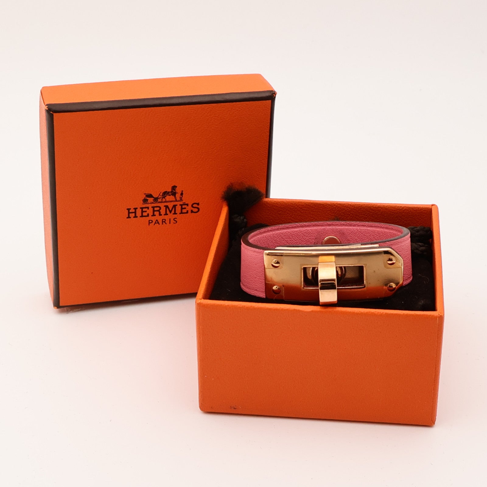HERMES Swift皮革Kelly Golves Clip金扣掛飾Rose Azalee