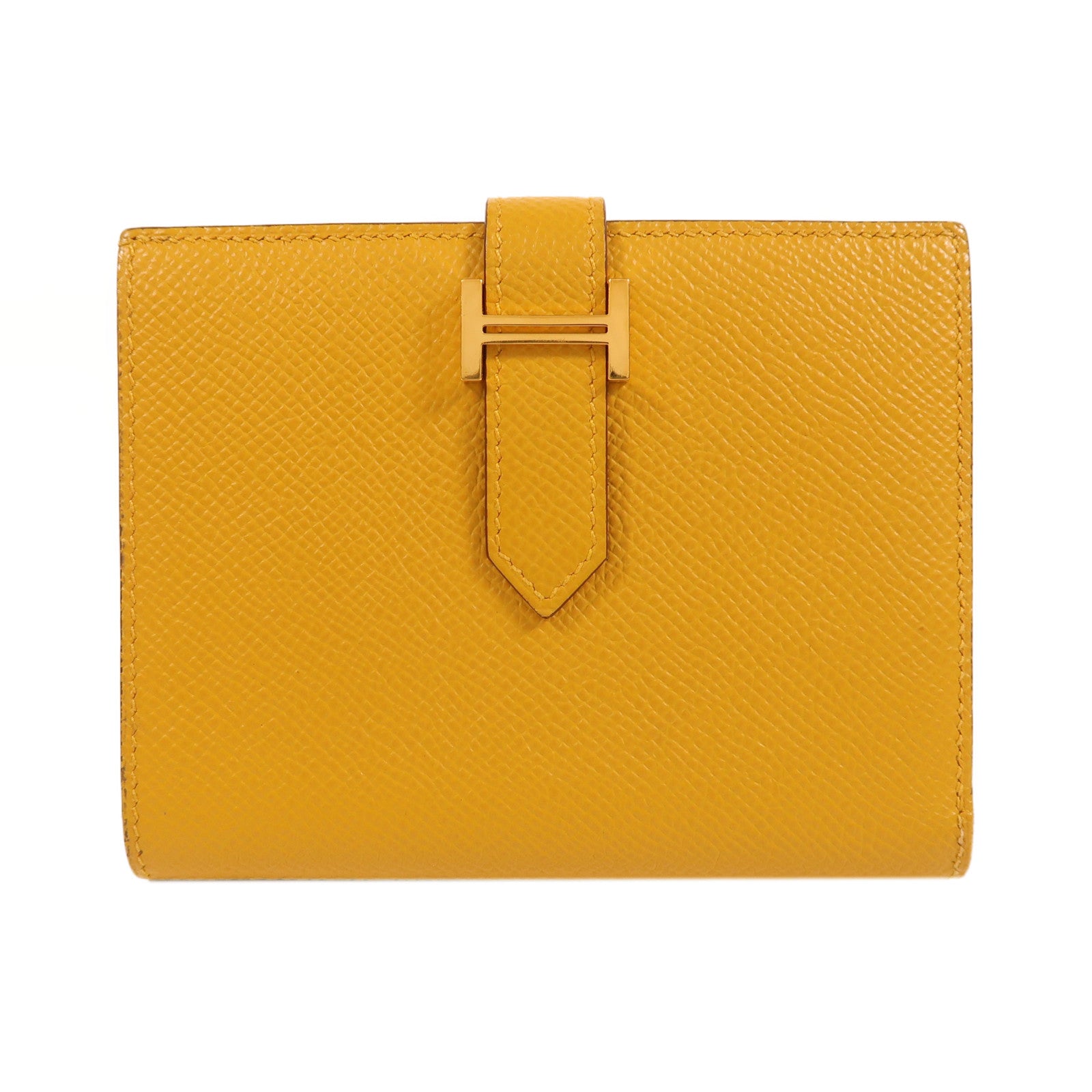 HERMES Epsom皮革Wallet金扣錢包黃色