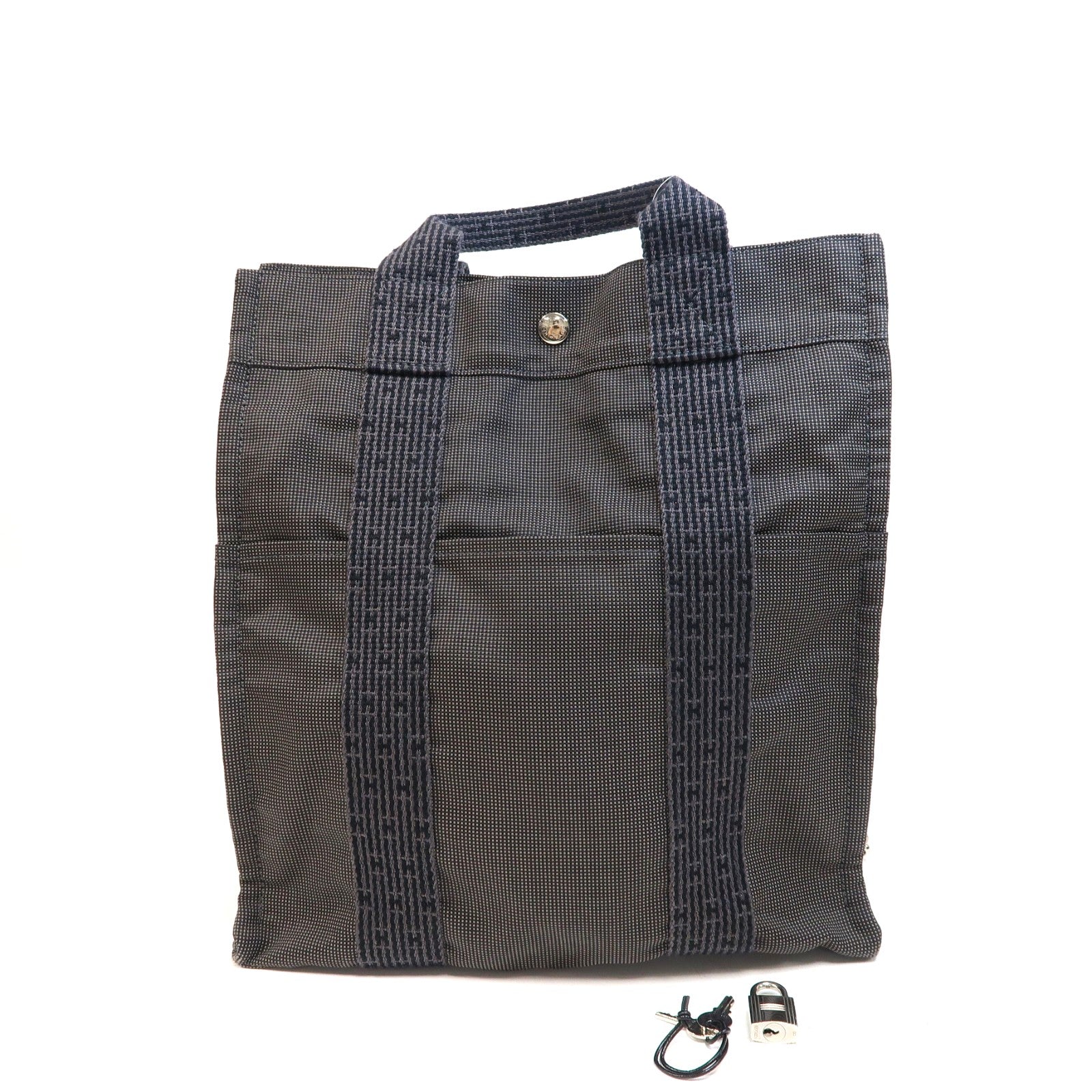 HERMES 帆布Herline Backpack銀扣背包灰色