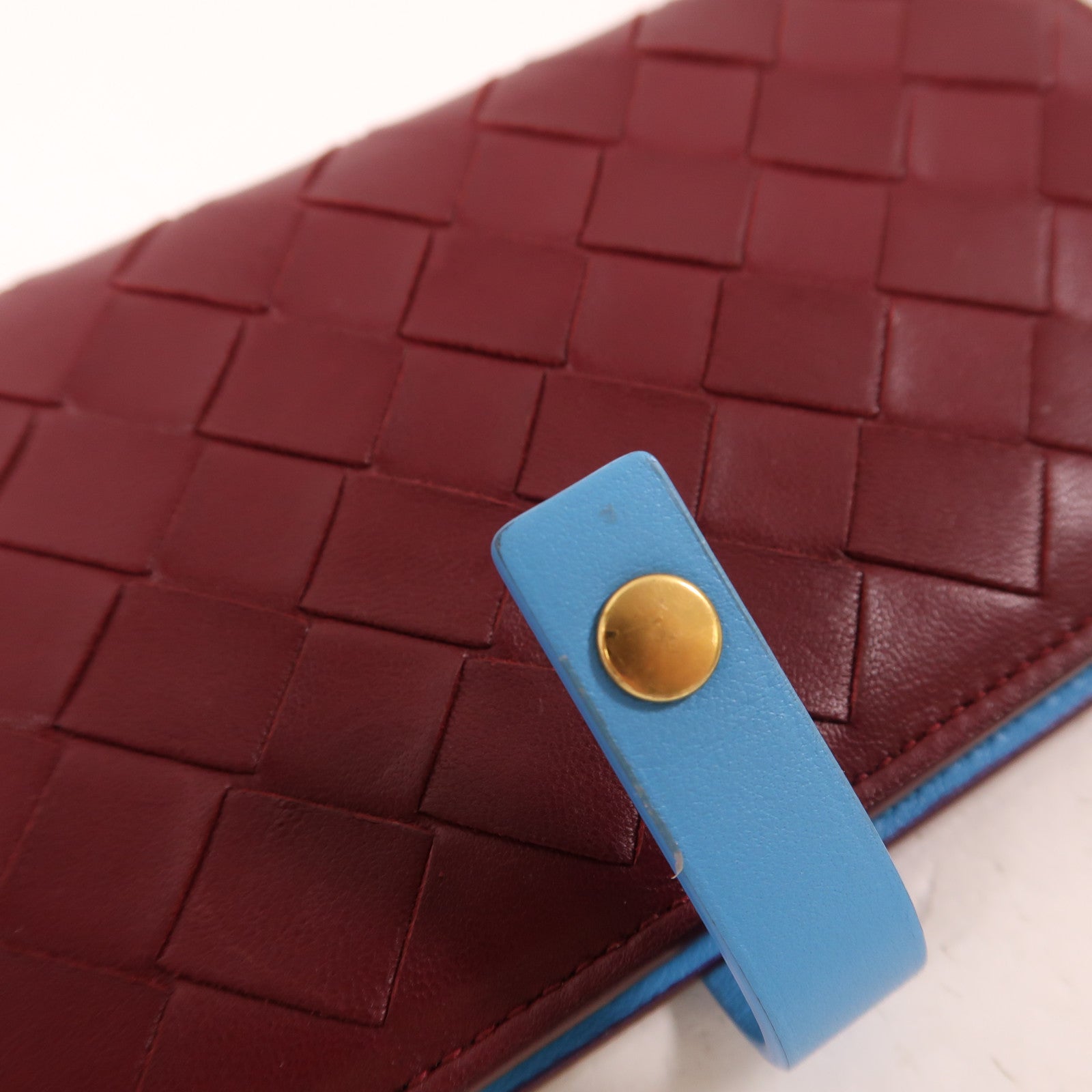 BOTTEGA VENETA 牛皮皮革Wallet金扣長錢包紅色/藍色