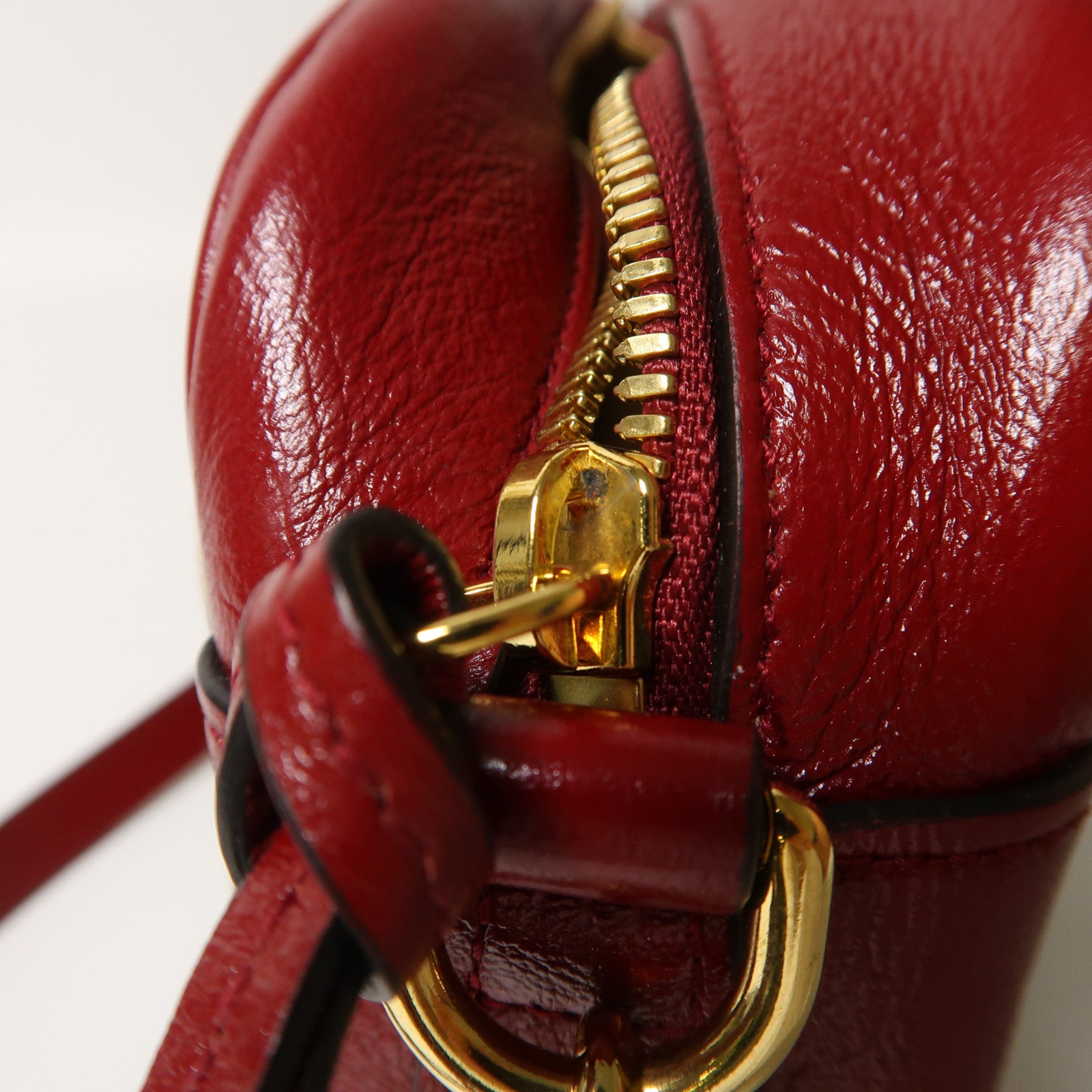 GUCCI 帆布/牛皮皮革Shoulder Bag金扣肩背袋啡色/紅色