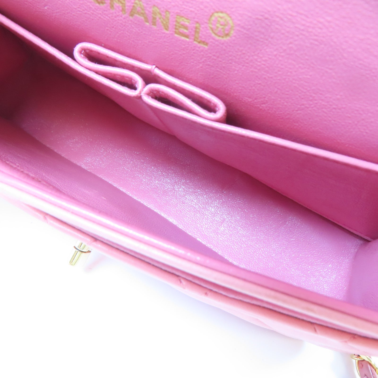 CHANEL 菱格羊皮皮革Chain Shoulder Bag金扣鏈帶肩背袋粉紅色
