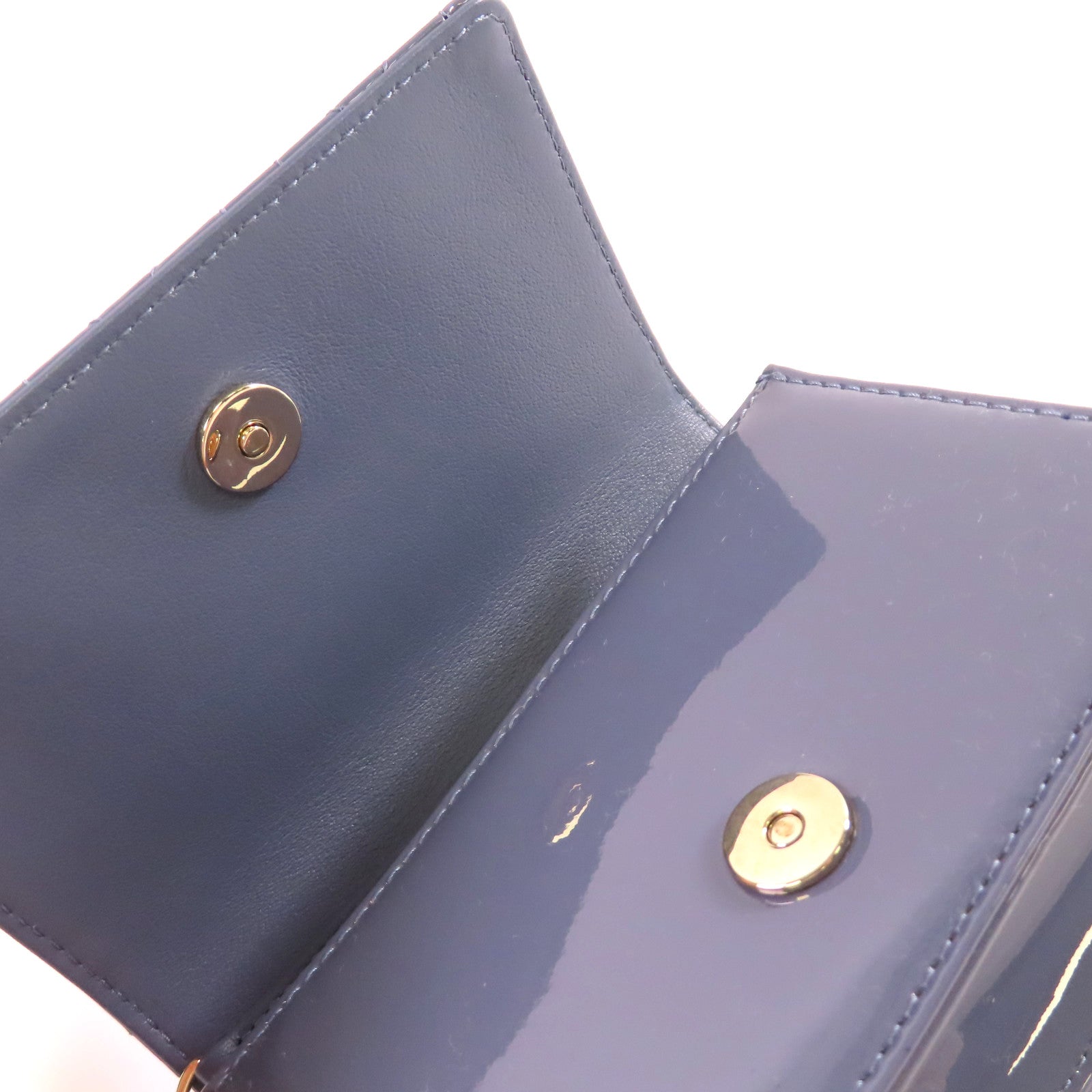 Dior 【激減優惠】漆皮皮革Chain Shoulder Bag銀扣鏈帶肩背袋灰藍色