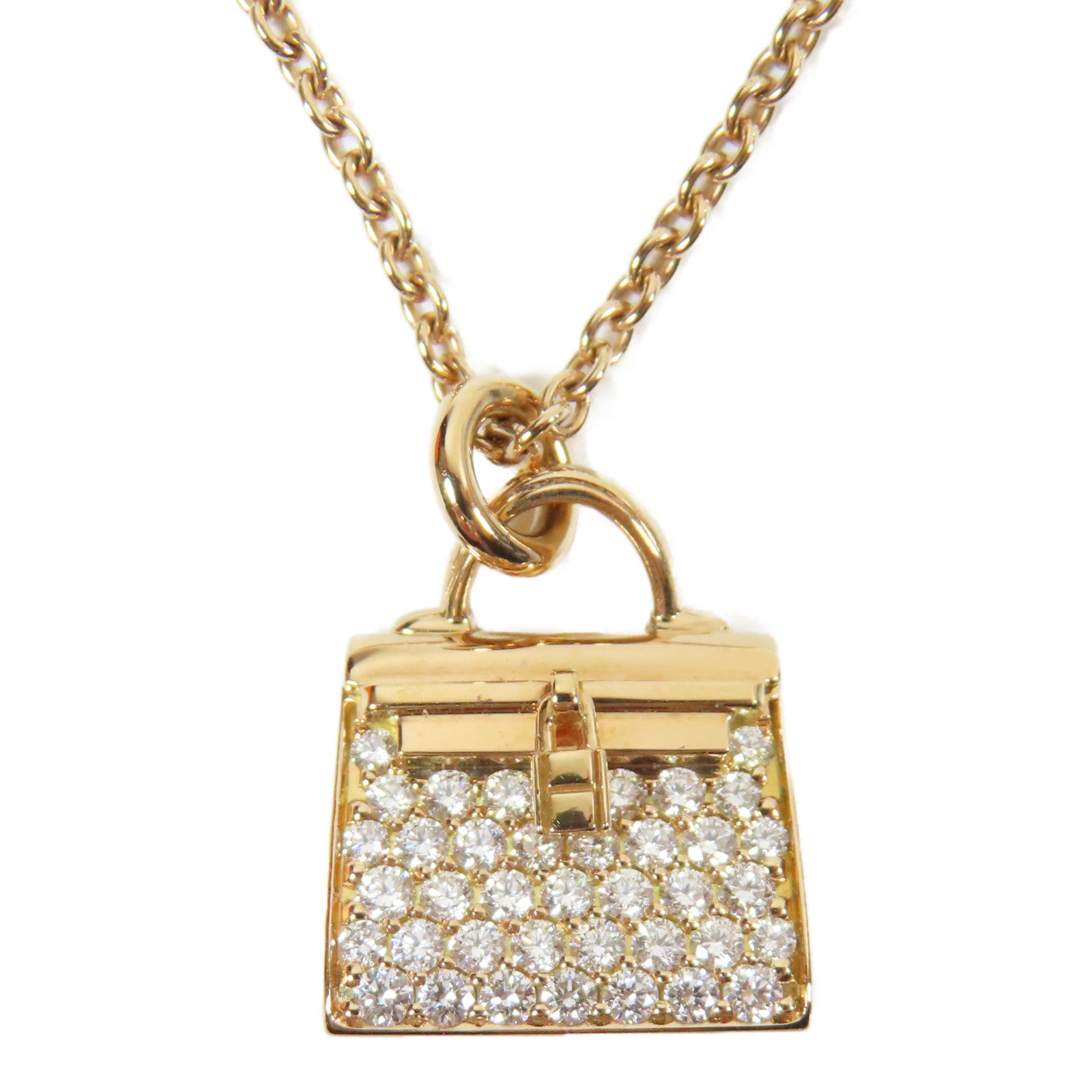 HERMES 18K玫瑰金Kelly Pendant項鍊金色/透明