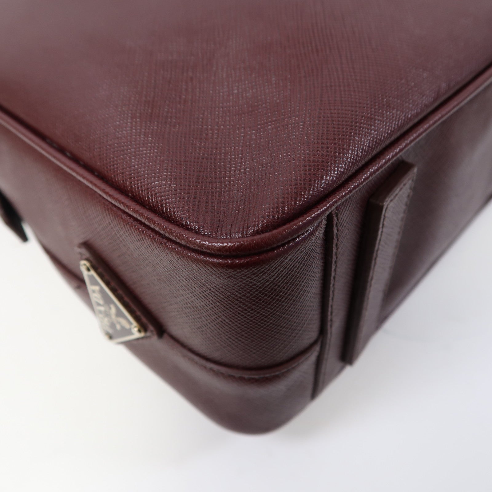 PRADA Saffiano皮革Briefcase Bag銀扣公事包酒紅色