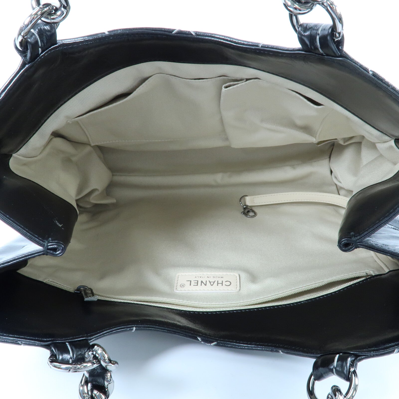 CHANEL 牛皮皮革Wild Stitch Tote銀扣鏈帶手挽袋