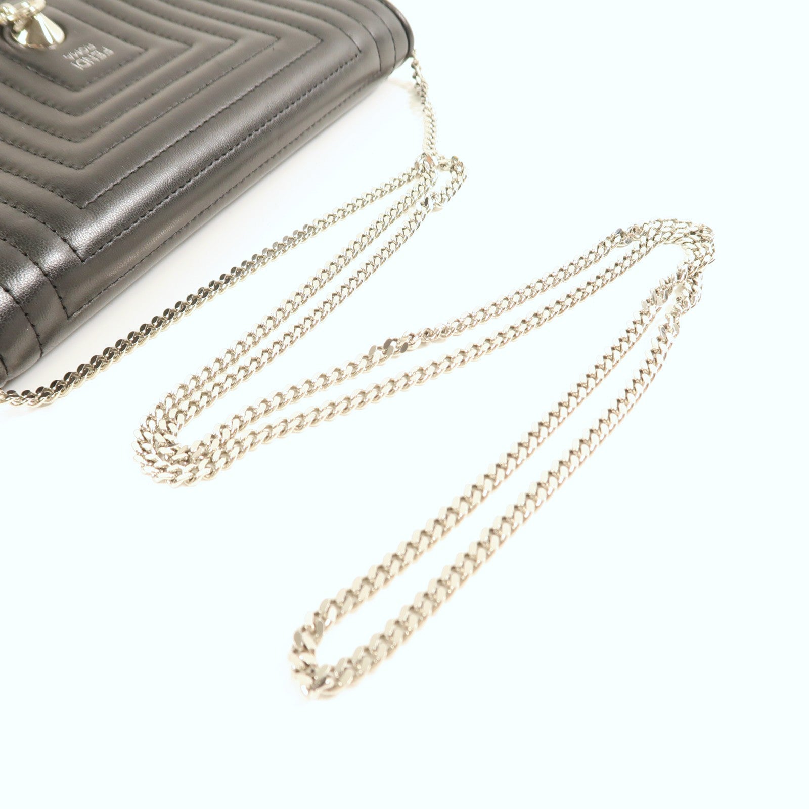 FENDI SHW Shiny Nappa Trapuntata Potom Wallet On Chain 8M0346 Calfskin Black
