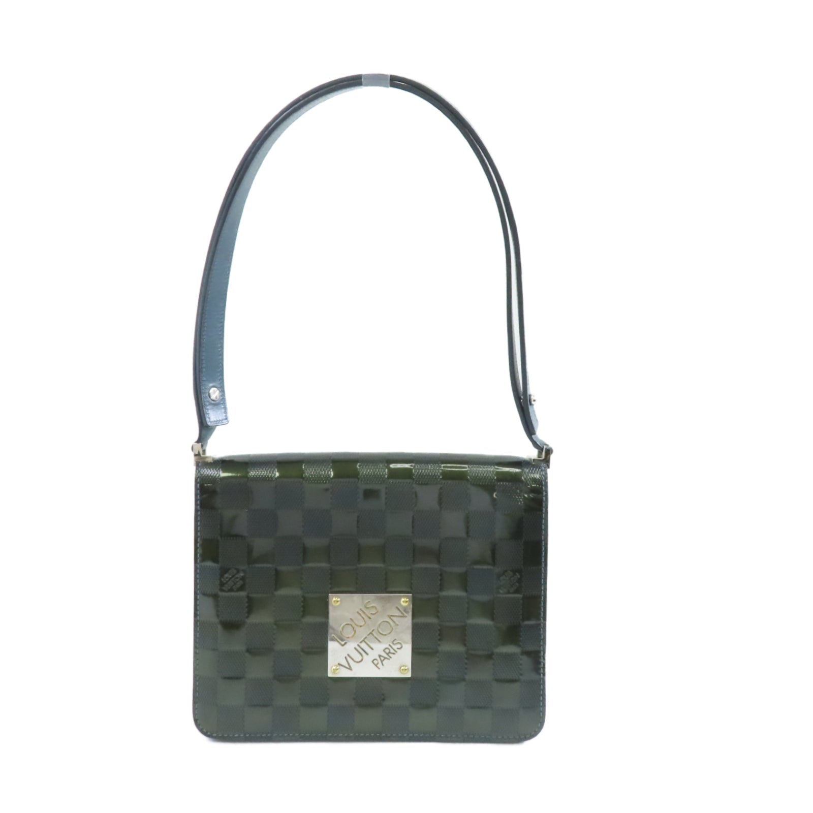 LOUIS VUITTON Damier Vernis Cabaret銀扣肩背袋綠色