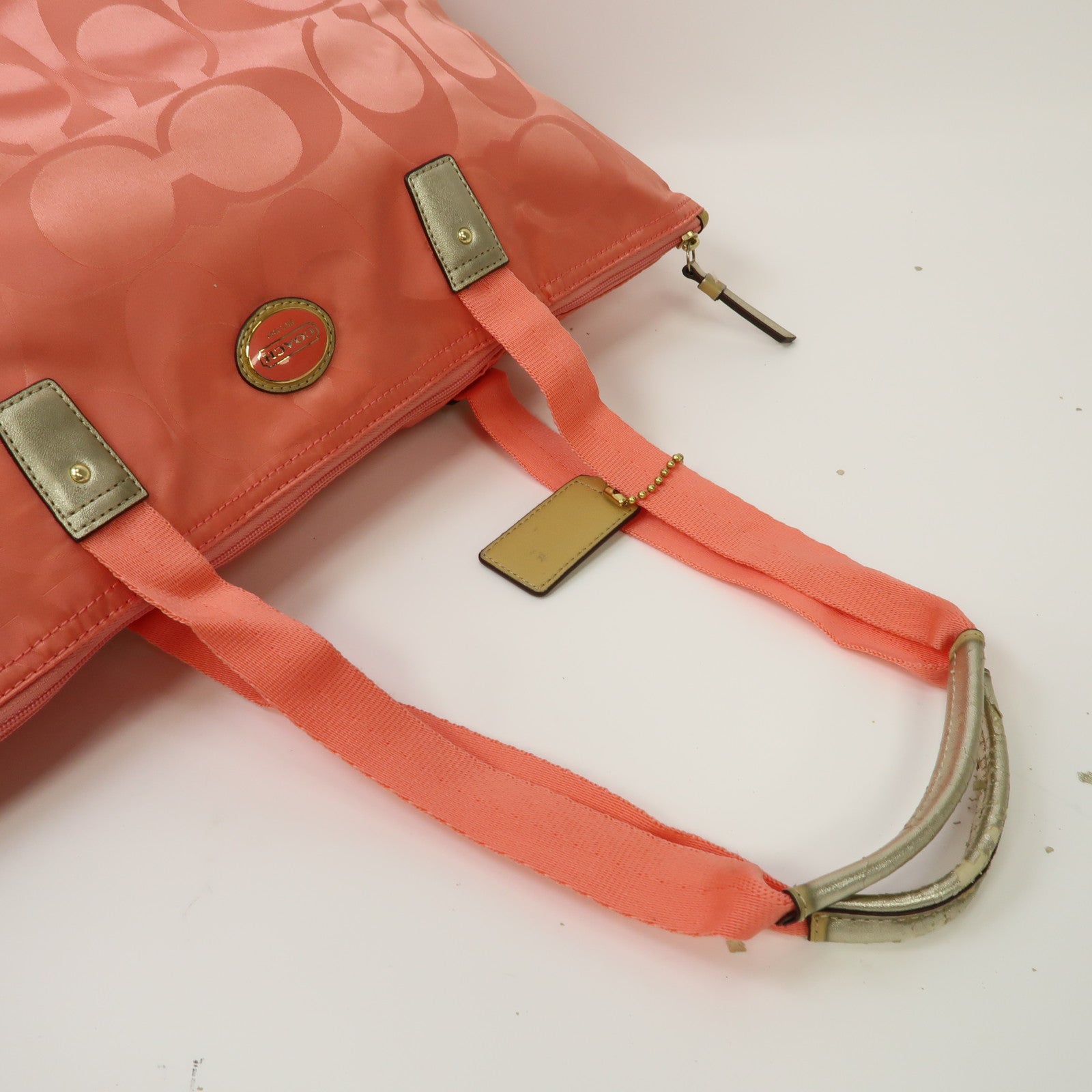 COACH 【激減優惠】尼龍Tote Bag金扣手挽袋粉紅色