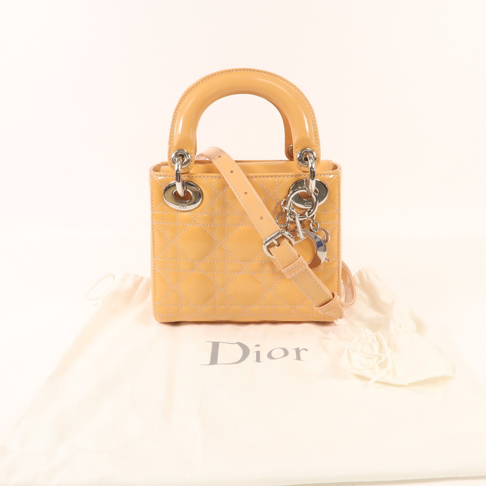 Dior 【激減優惠】漆皮皮革Mini Lady Dior銀扣手挽肩背兩用袋