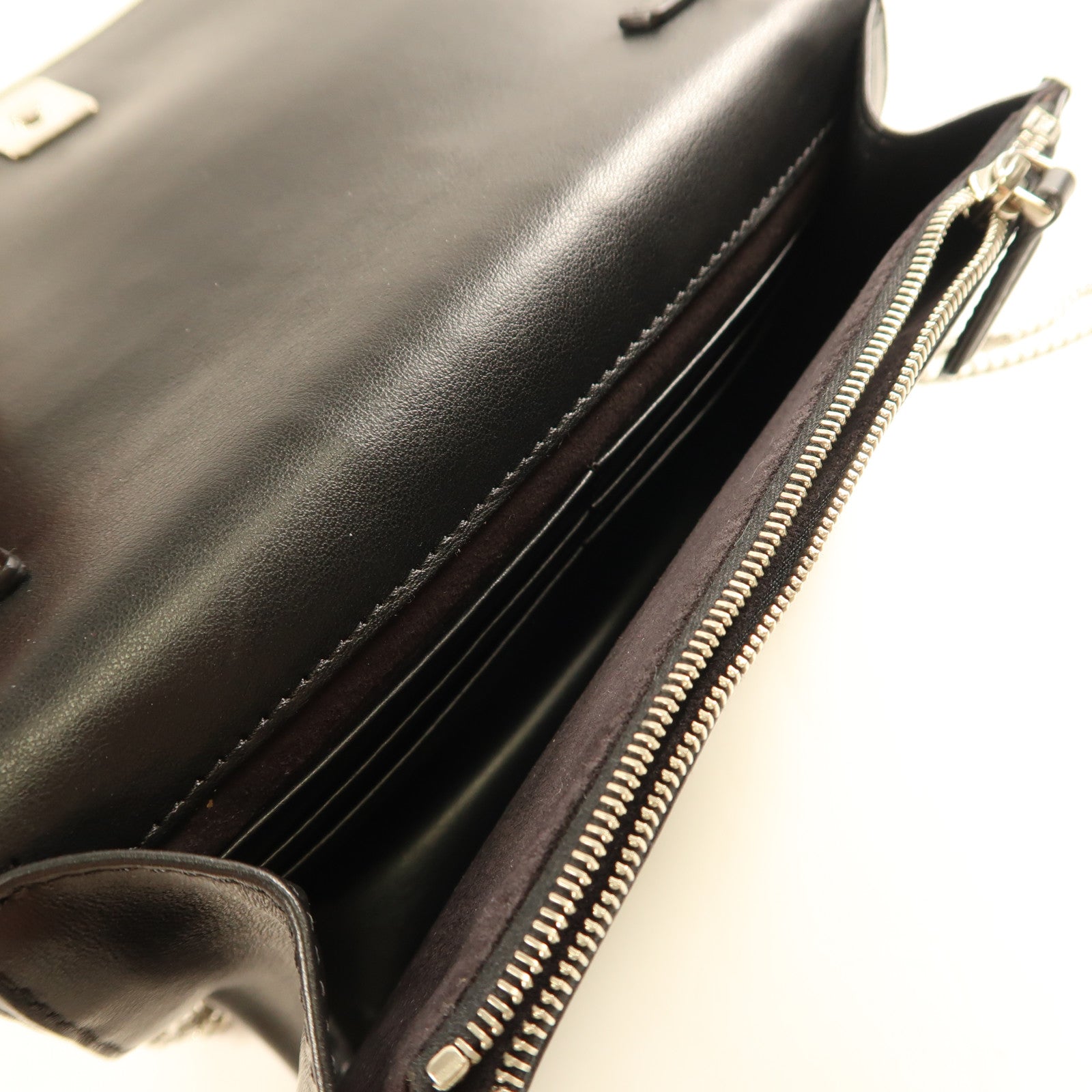 FENDI SHW Shiny Nappa Trapuntata Potom Wallet On Chain 8M0346 Calfskin Black